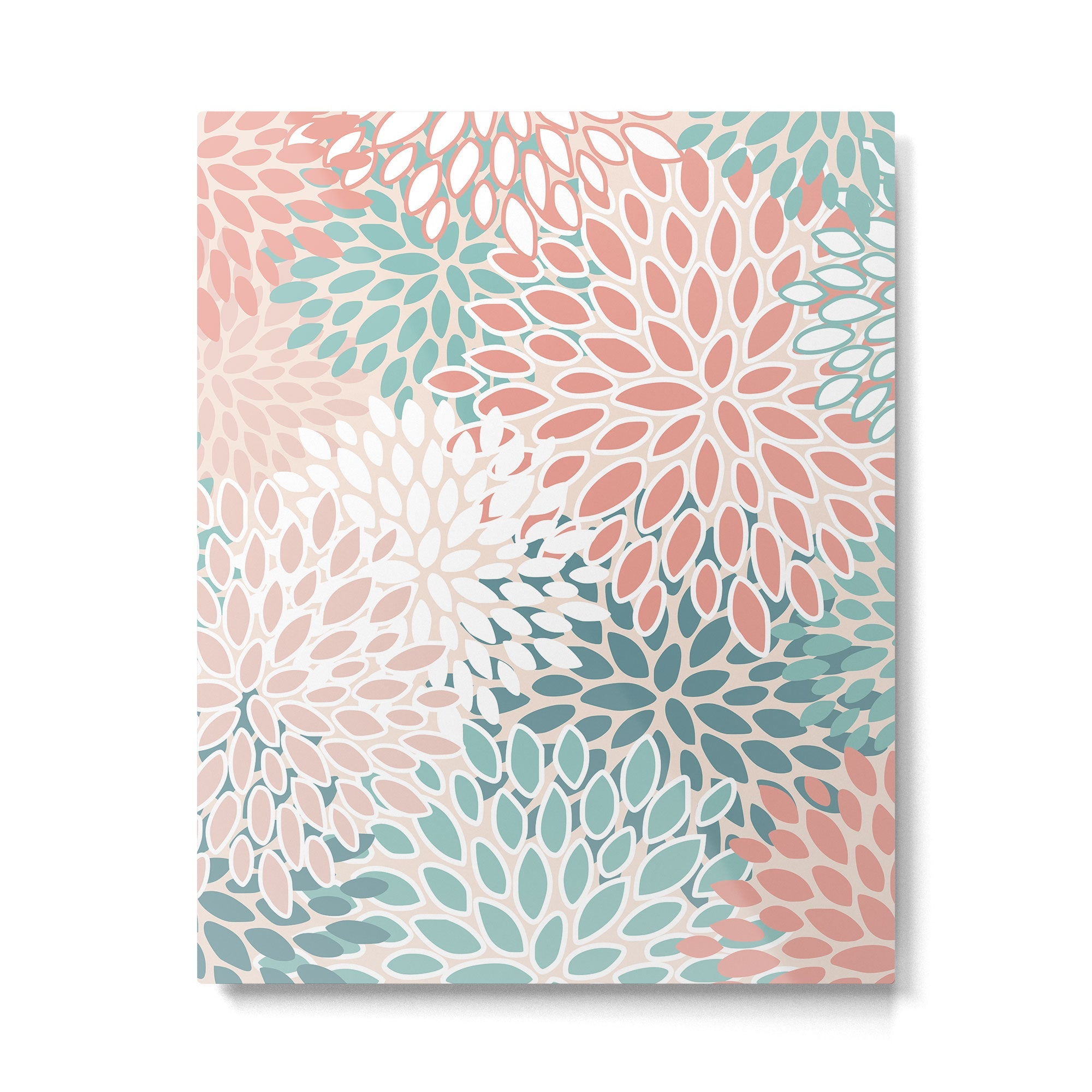 Modern Flowers Print, Coral, Pink and Teal Metal Print | TeksDecor