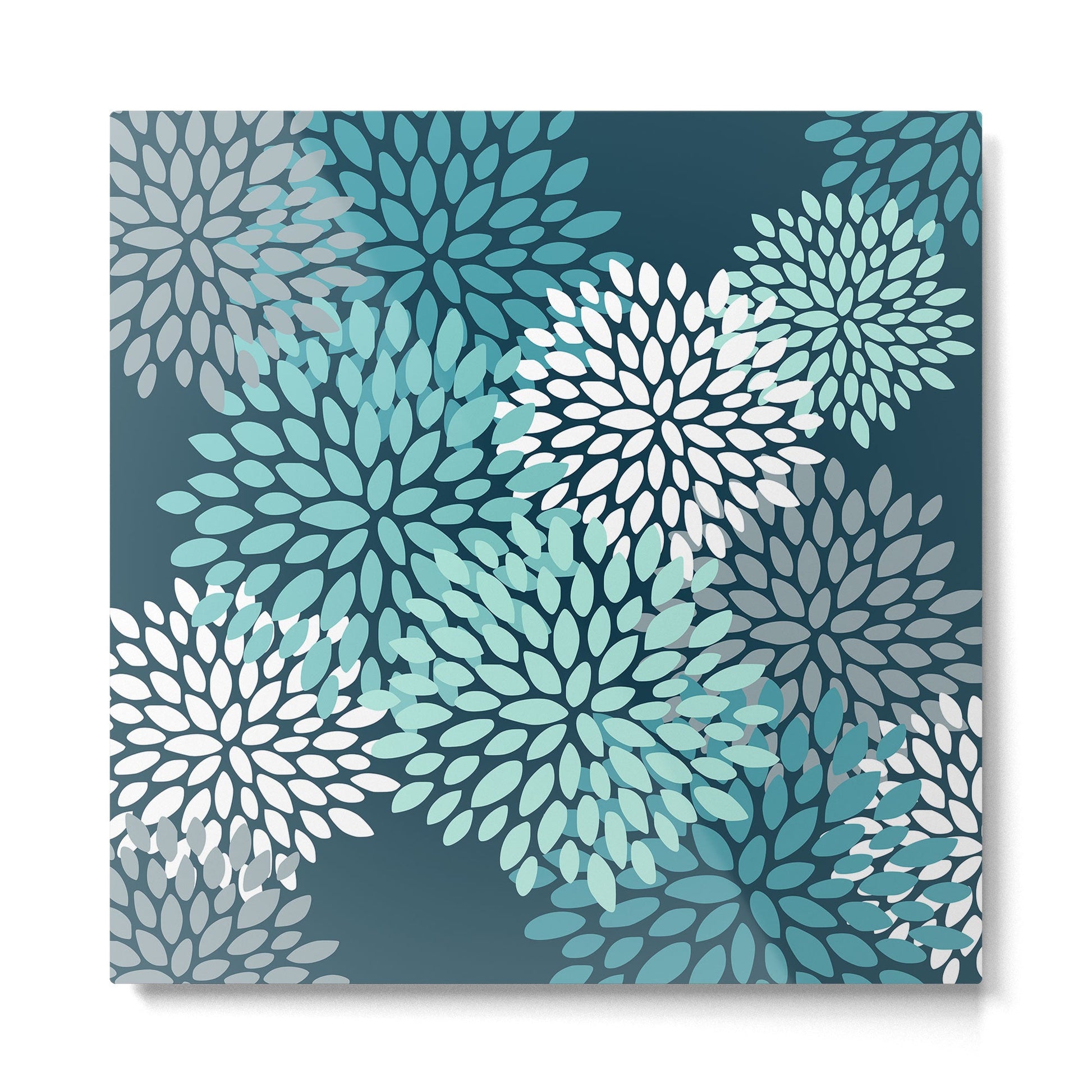Modern Flowers Print, Teal and White Metal Print | TeksDecor