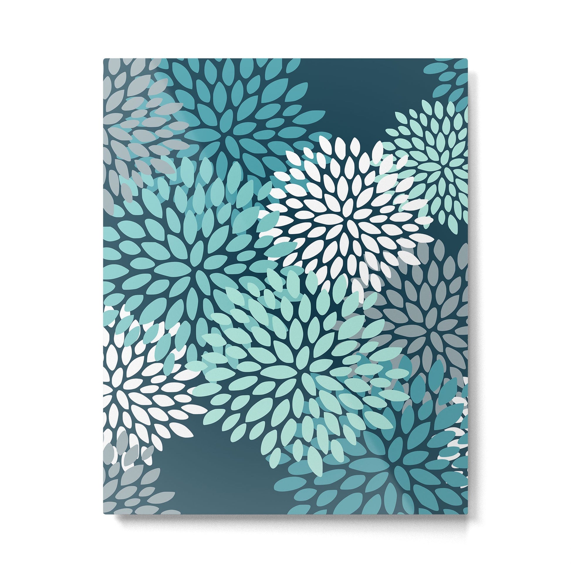 Modern Flowers Print, Teal and White Metal Print | TeksDecor