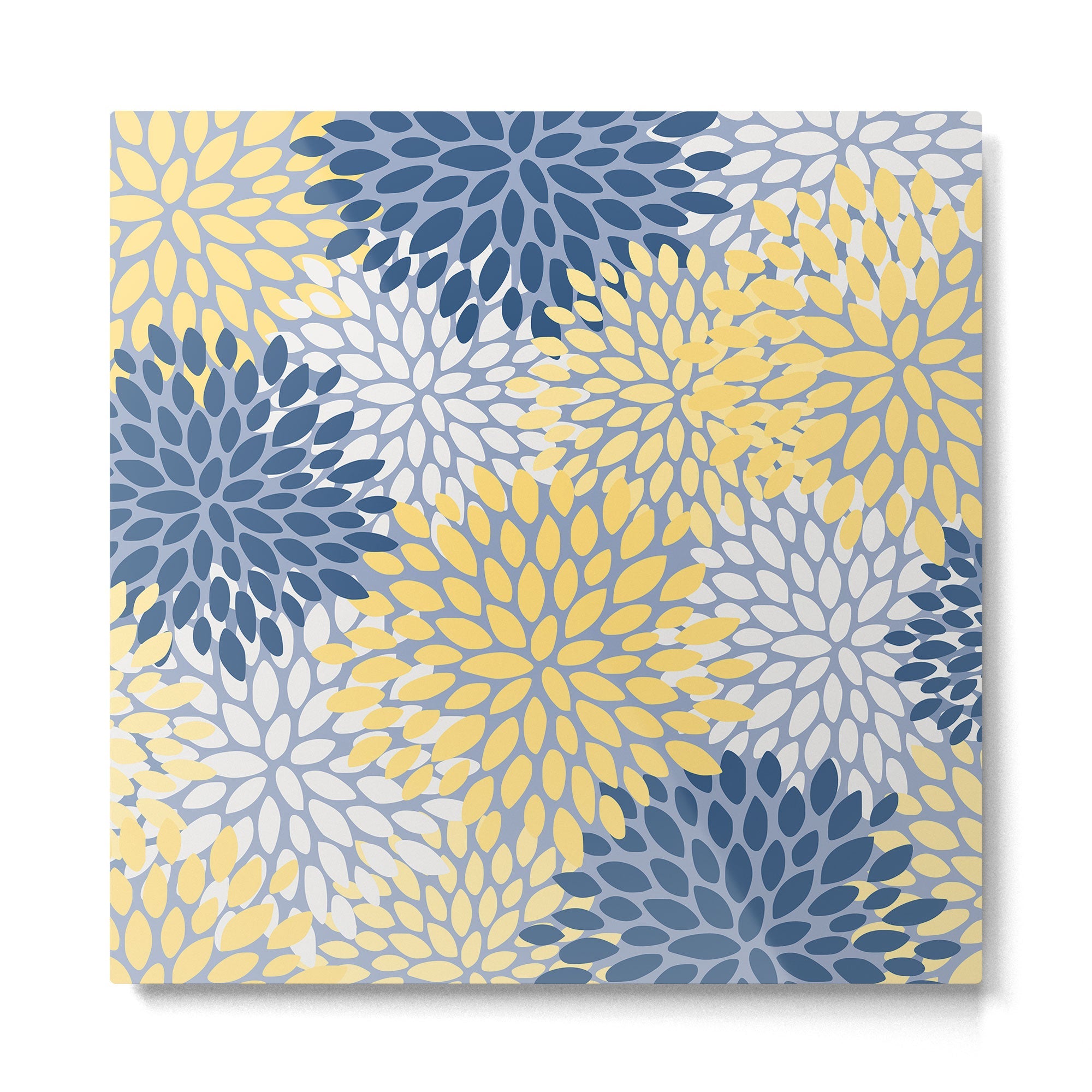 Modern Flowers Print, Yellow, White and Blue Metal Print | TeksDecor