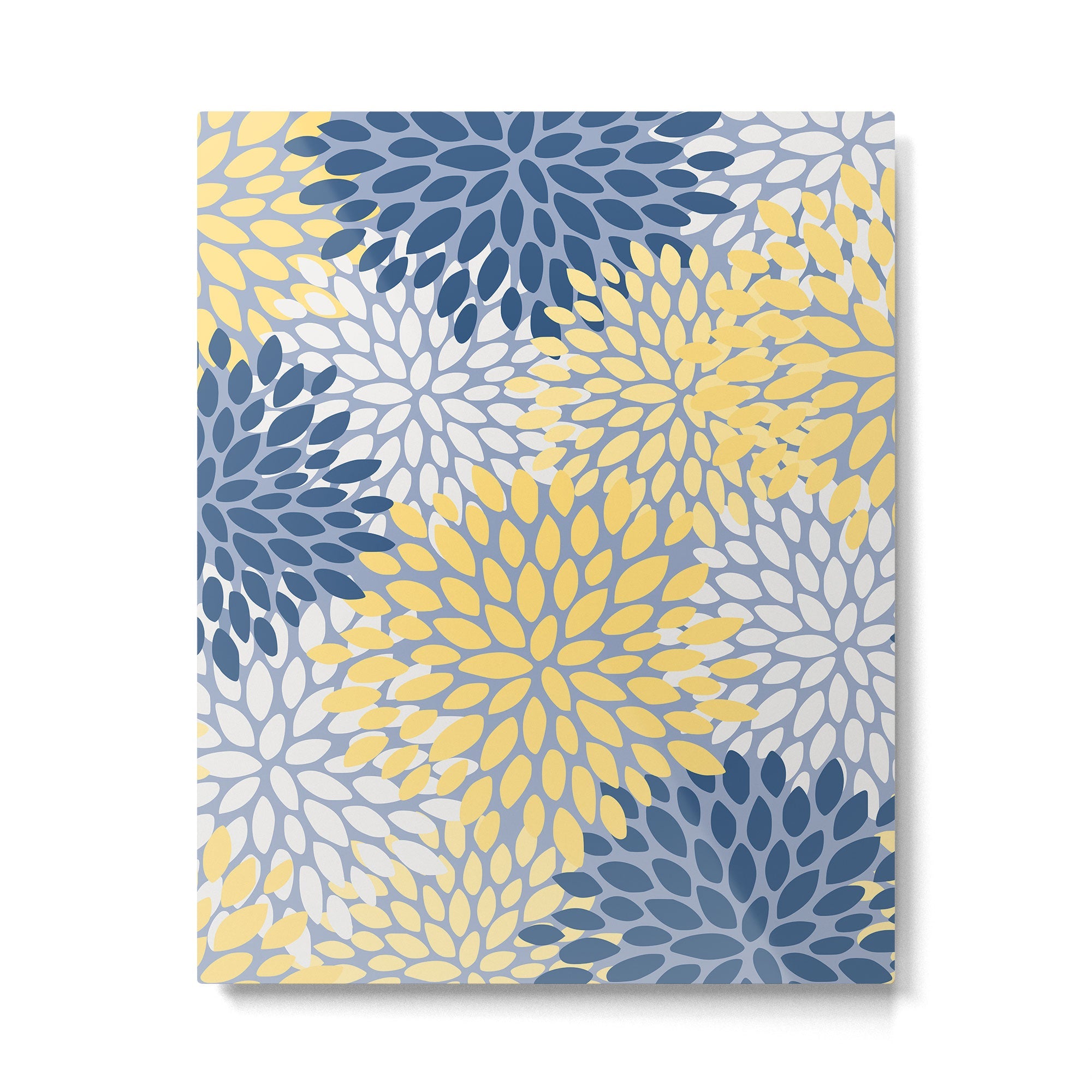 Modern Flowers Print, Yellow, White and Blue Metal Print | TeksDecor