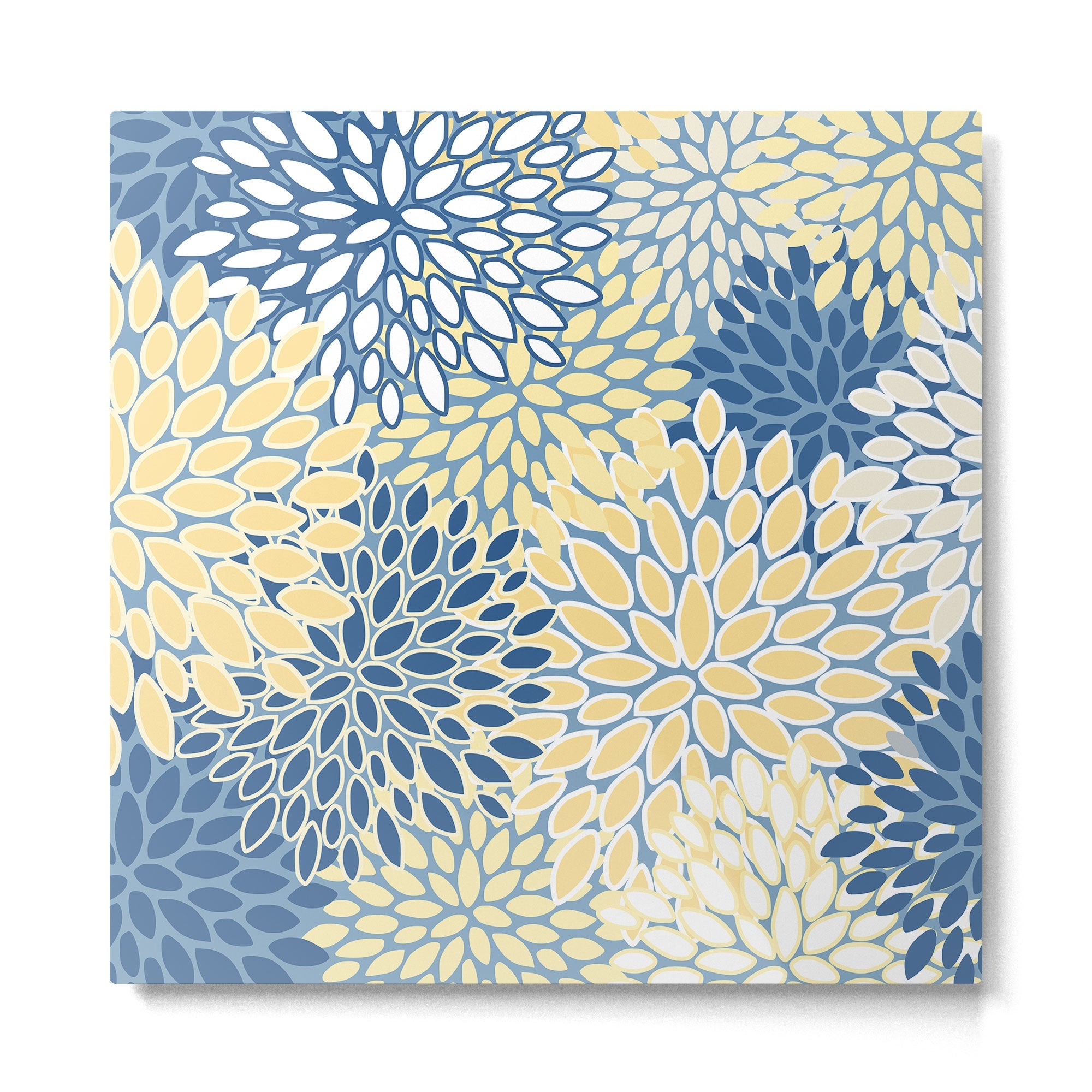 Modern, Flowers Print, Yellow, Blue and White Metal Print | TeksDecor