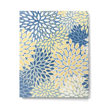 Modern, Flowers Print, Yellow, Blue and White Metal Print | TeksDecor