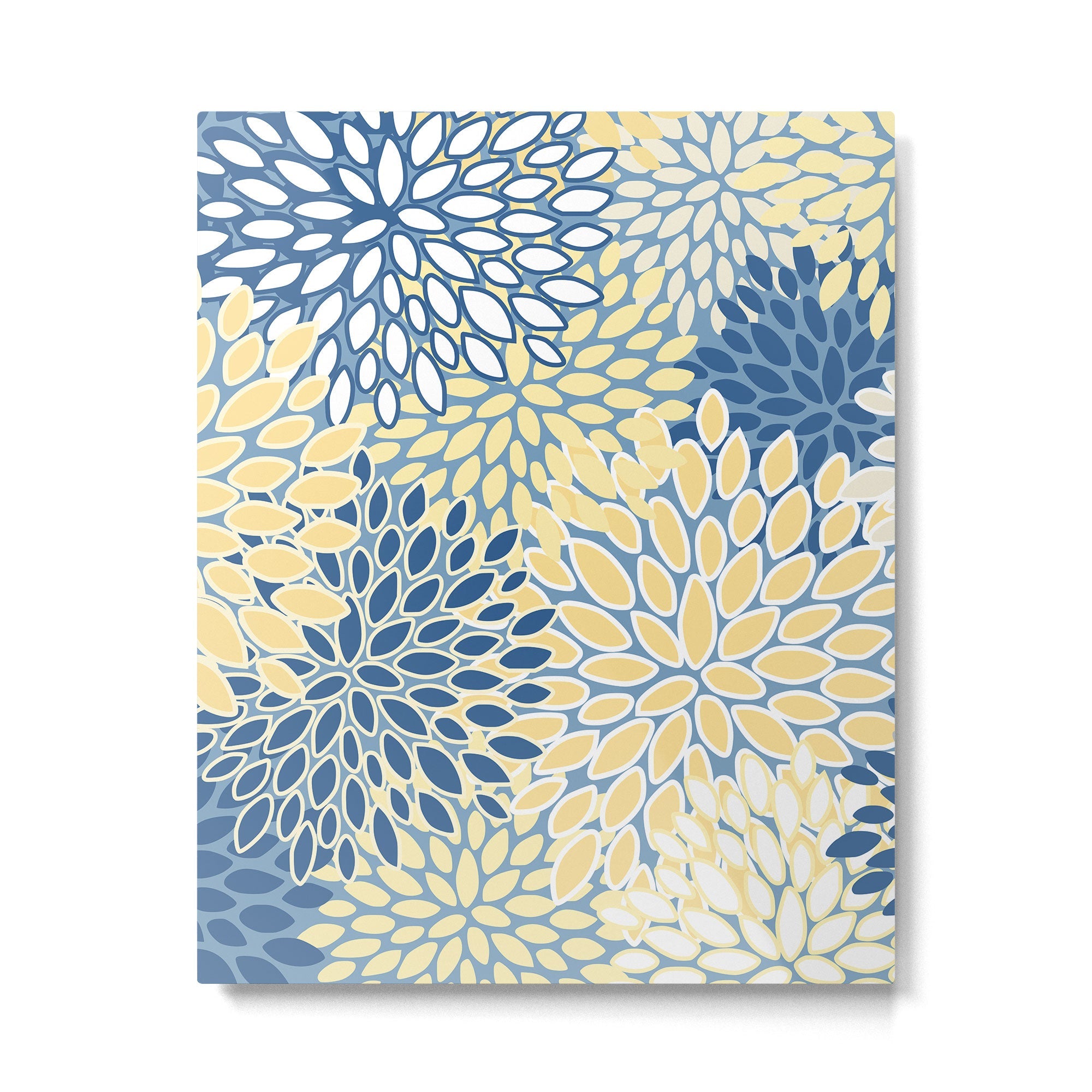 Modern, Flowers Print, Yellow, Blue and White Metal Print | TeksDecor