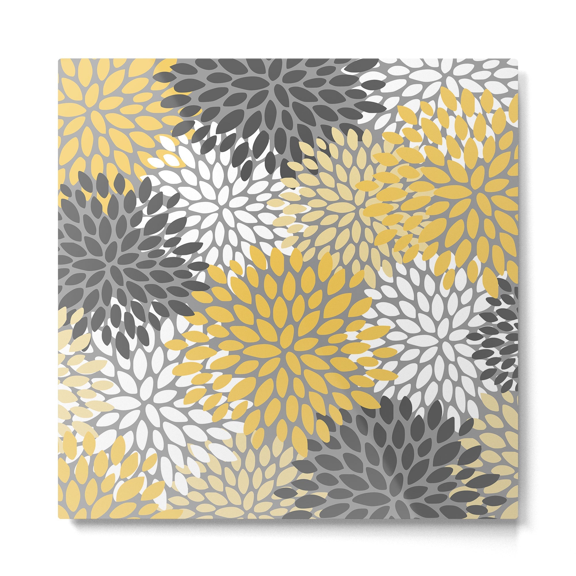 Modern Flowers Print, Yellow, White and Charcoal Grey Metal Print | TeksDecor