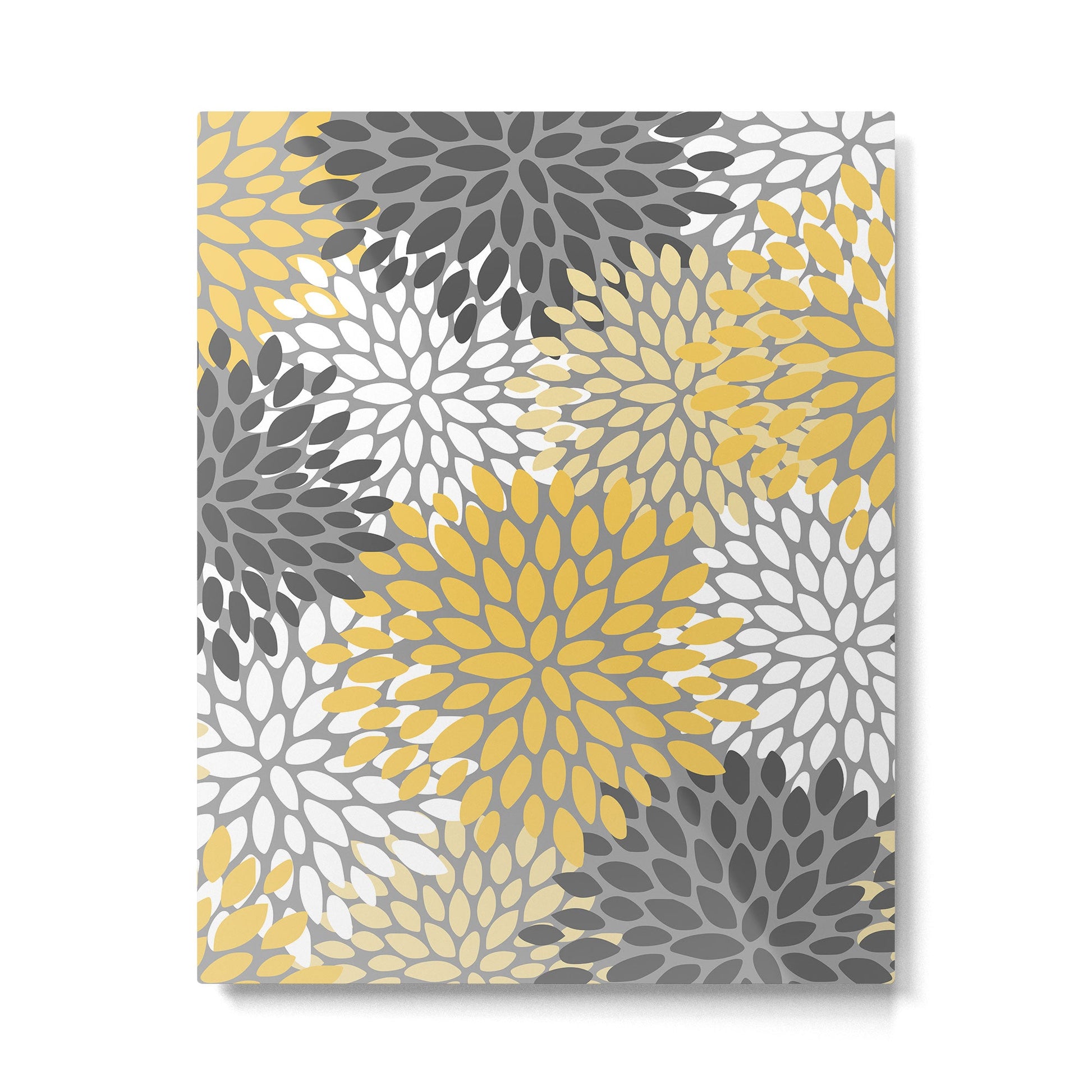 Modern Flowers Print, Yellow, White and Charcoal Grey Metal Print | TeksDecor