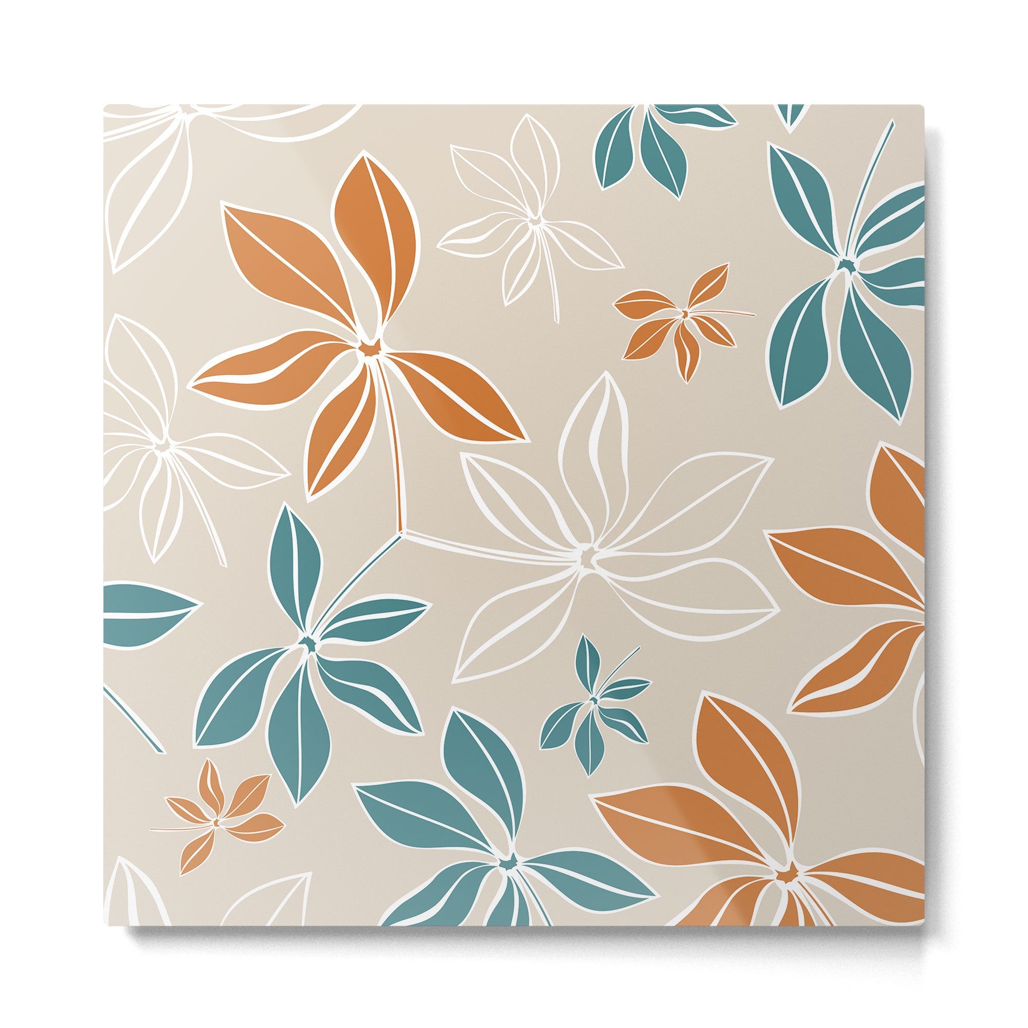 Modern, Minimal, Floral, Orange and Teal Metal Print | TeksDecor