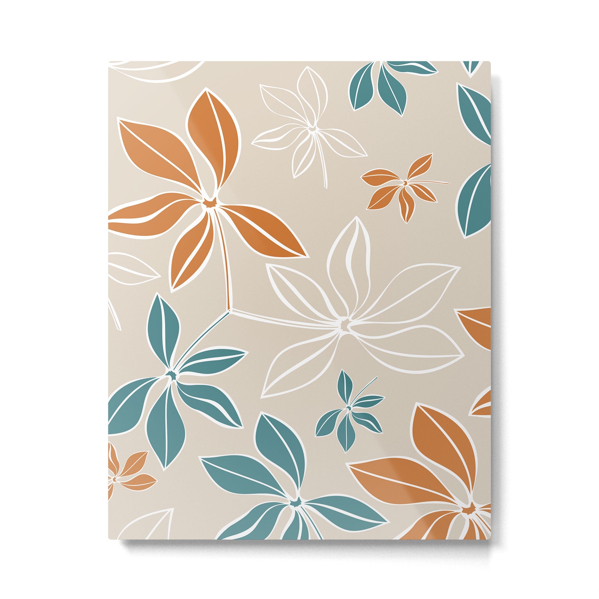Modern, Minimal, Floral, Orange and Teal Metal Print | TeksDecor