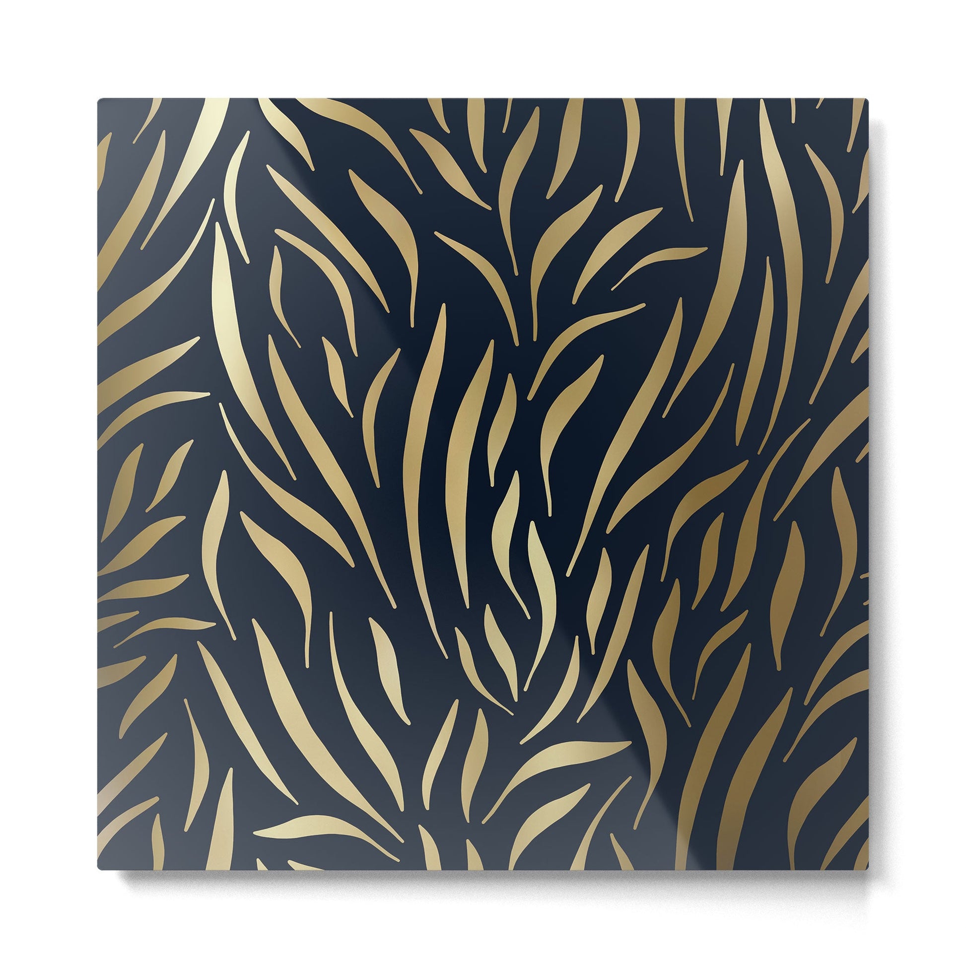 Navy and Gold Abstract Leaves Metal Print | TeksDecor