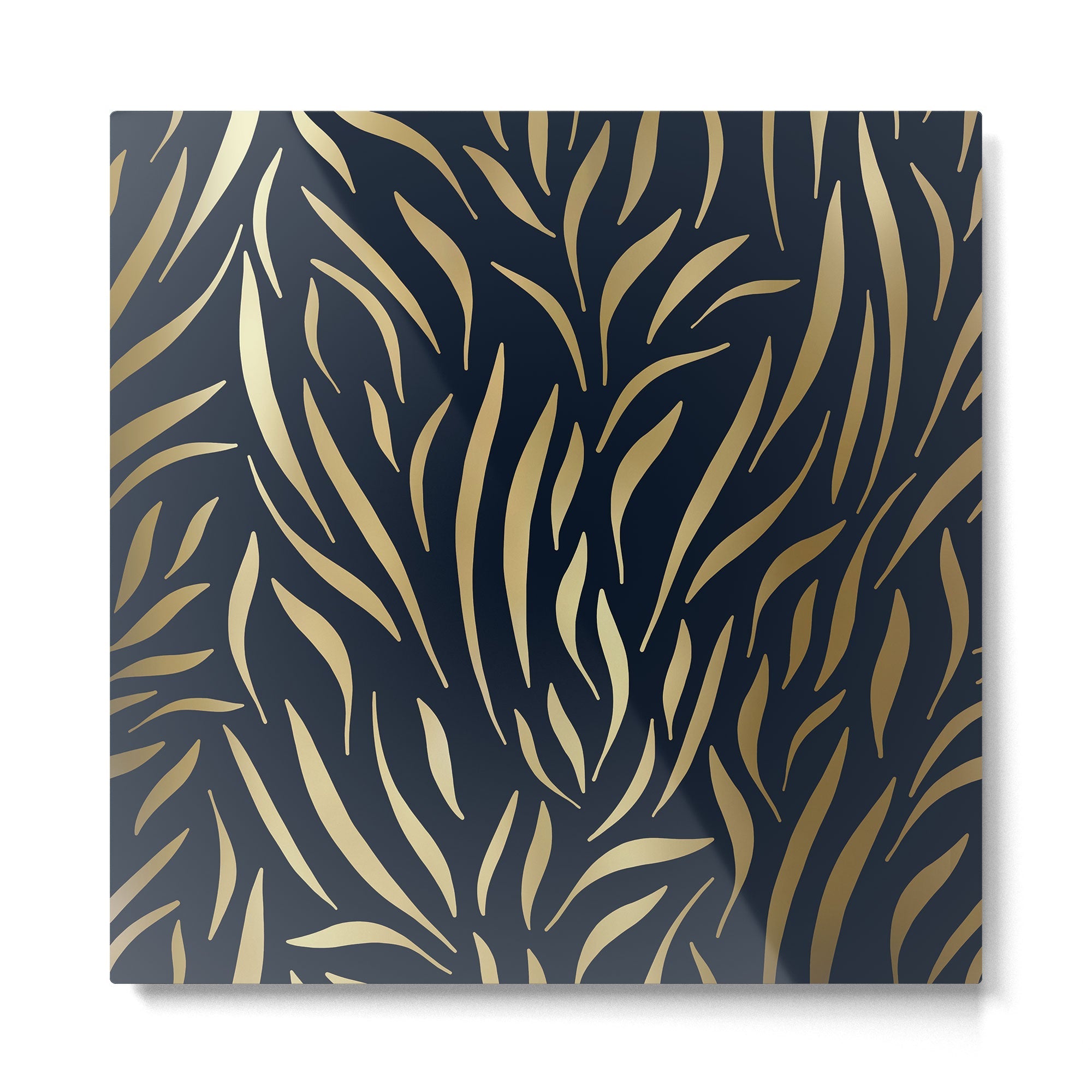 Navy and Gold Abstract Leaves Metal Print | TeksDecor