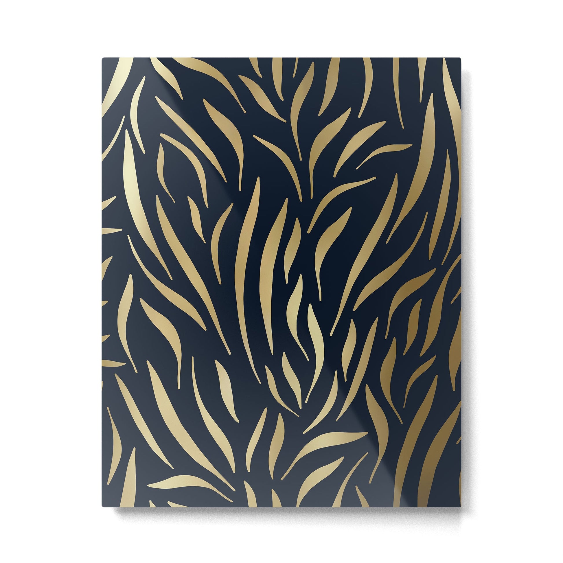 Navy and Gold Abstract Leaves Metal Print | TeksDecor