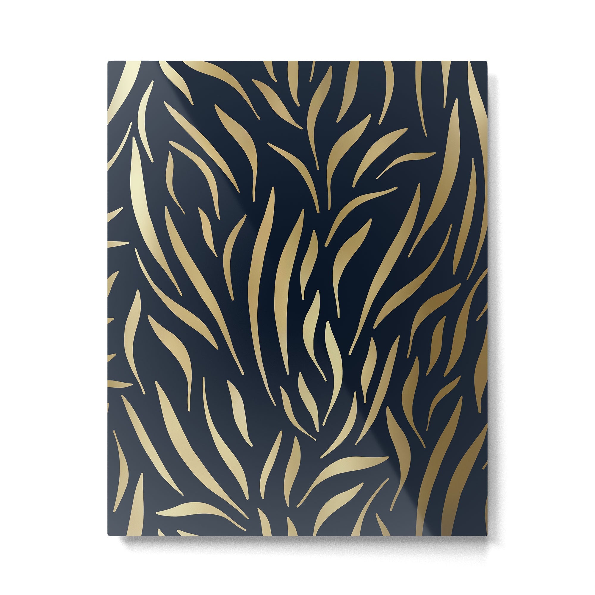 Navy and Gold Abstract Leaves Metal Print | TeksDecor