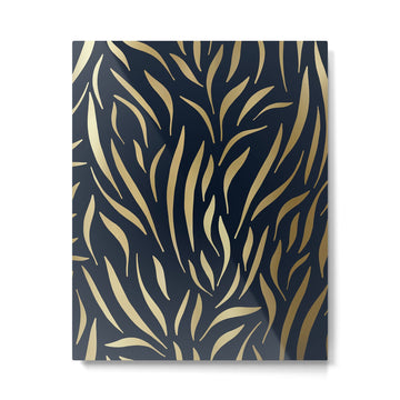 Navy and Gold Abstract Leaves Metal Print | TeksDecor