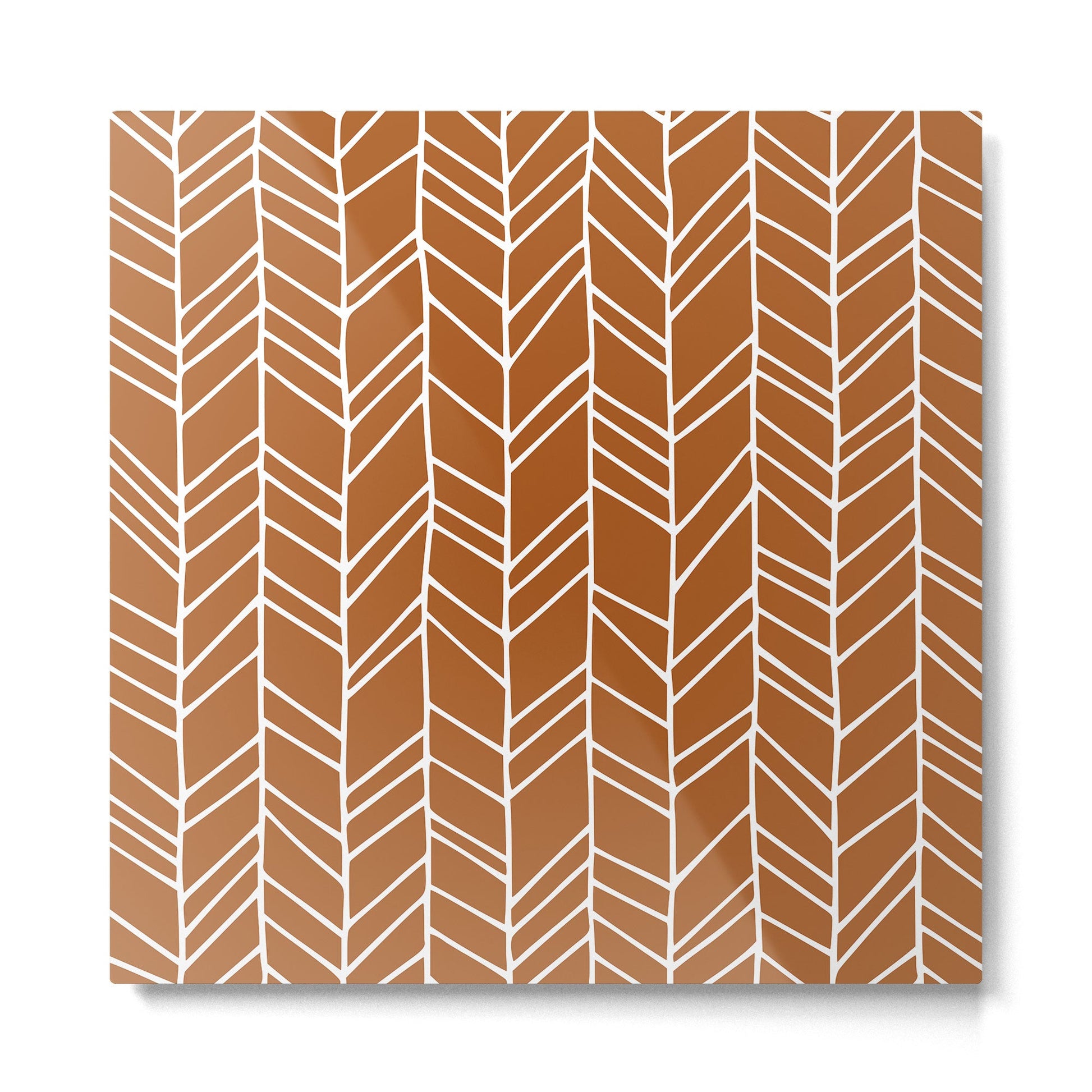 Rustic Herringbone in Clay Terracotta Metal Print | TeksDecor