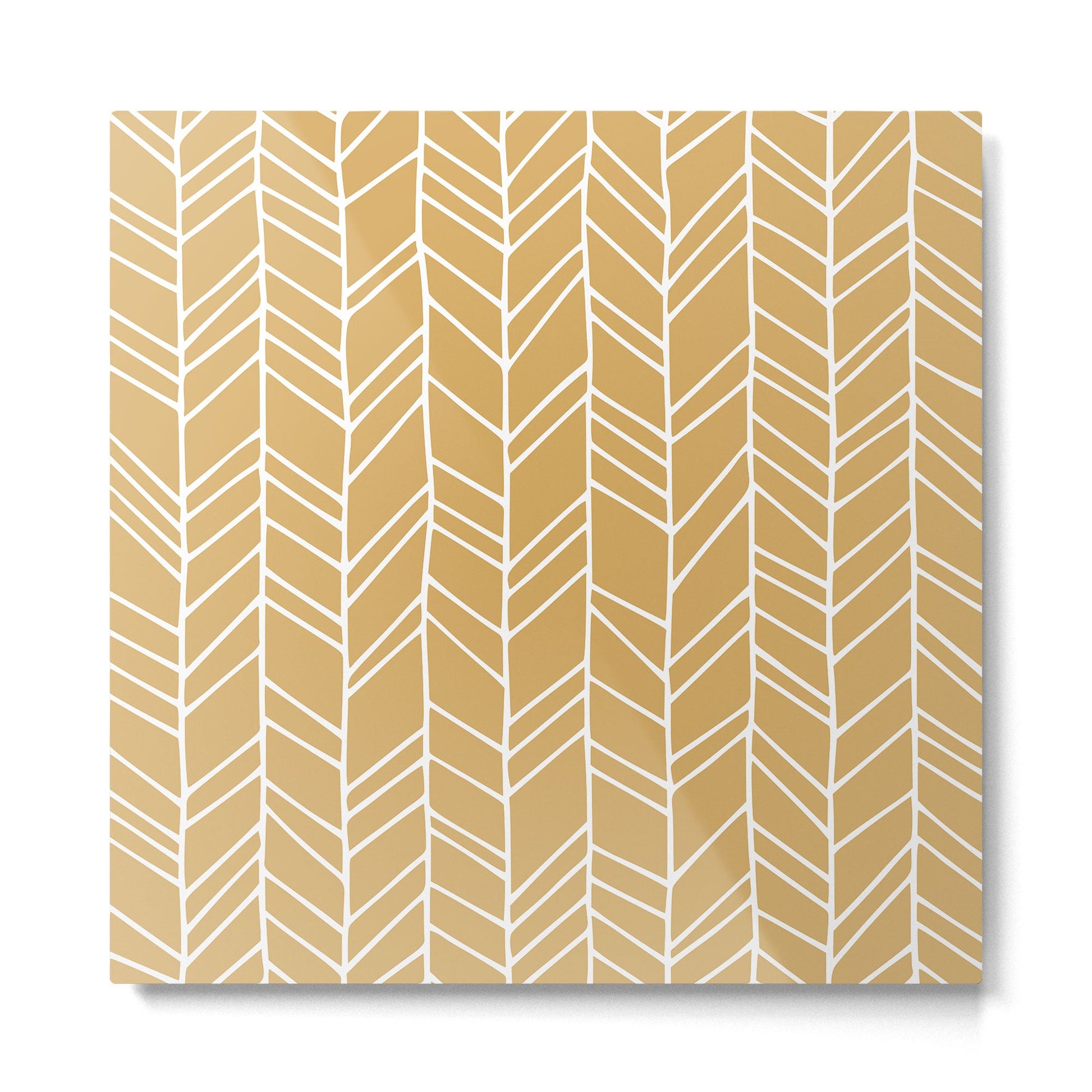 Rustic Herringbone in Mustard Yellow Metal Print | TeksDecor