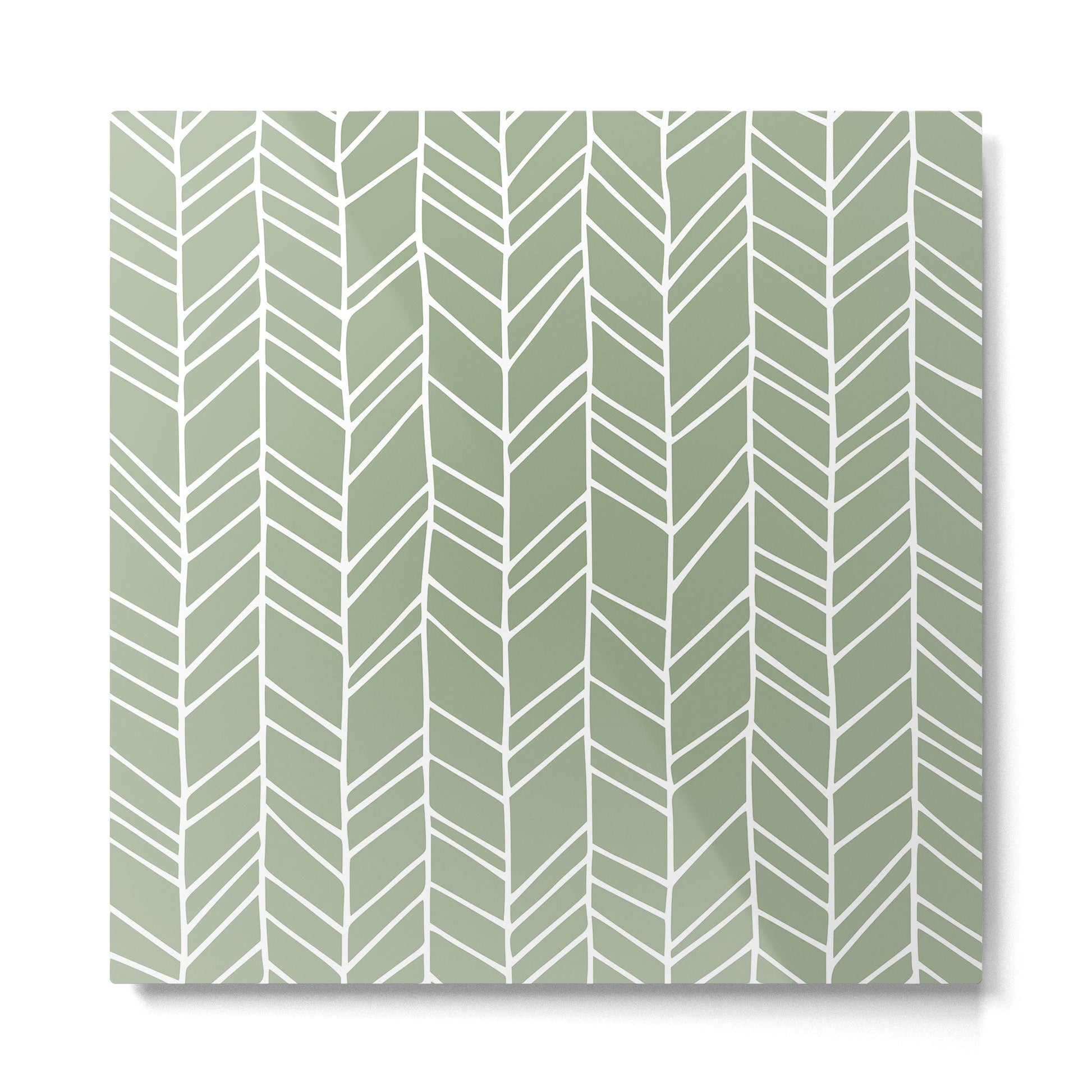 Rustic Herringbone in Sage Green Metal Print | TeksDecor