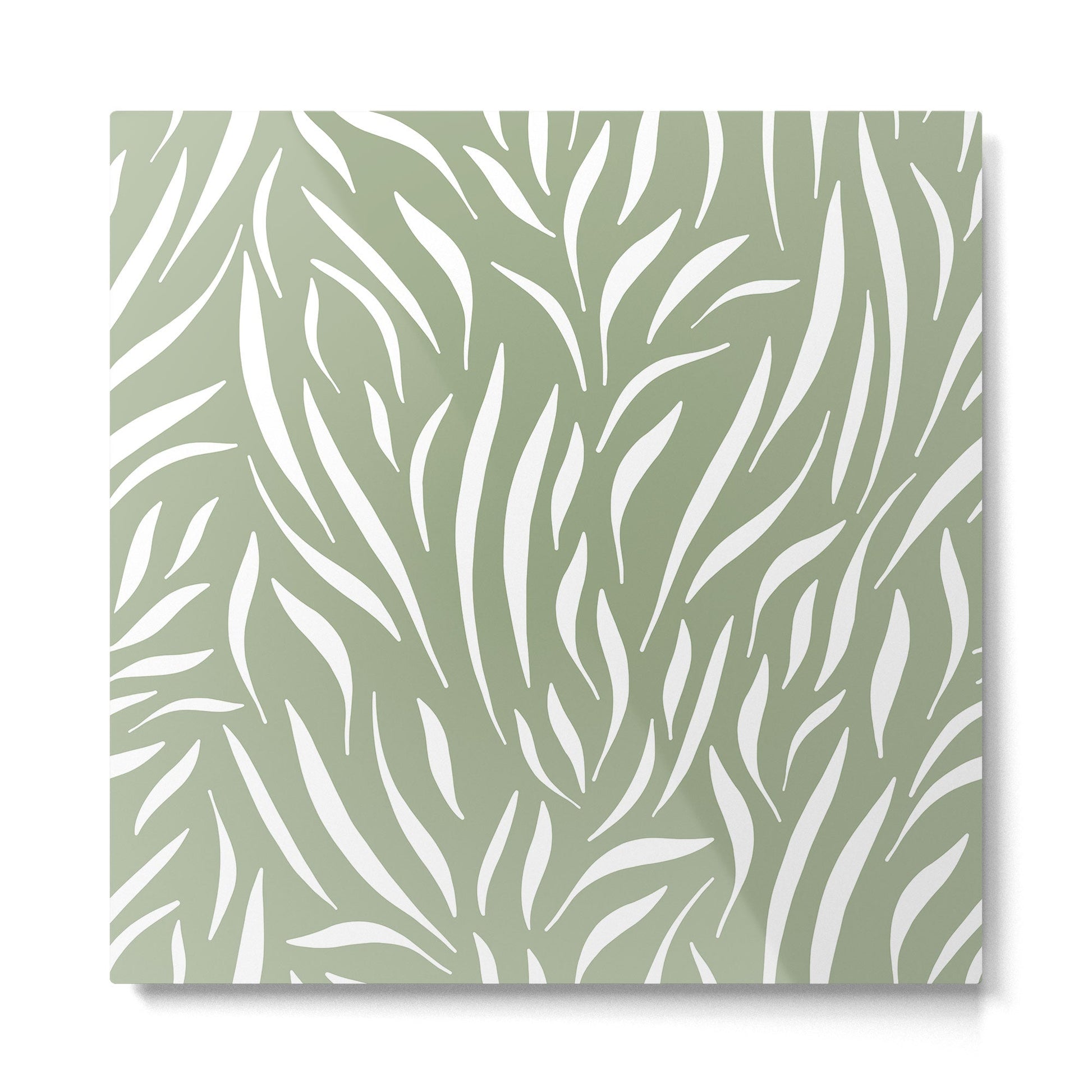 Sage Green Abstract Leaf Pattern Metal Print | TeksDecor