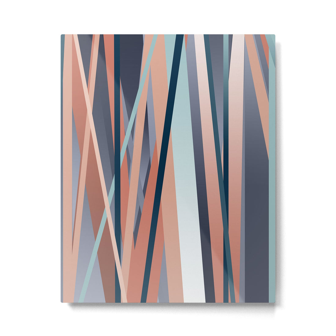 Stripes Abstract, Navy, Teal, Coral Pink Metal Print | TeksDecor