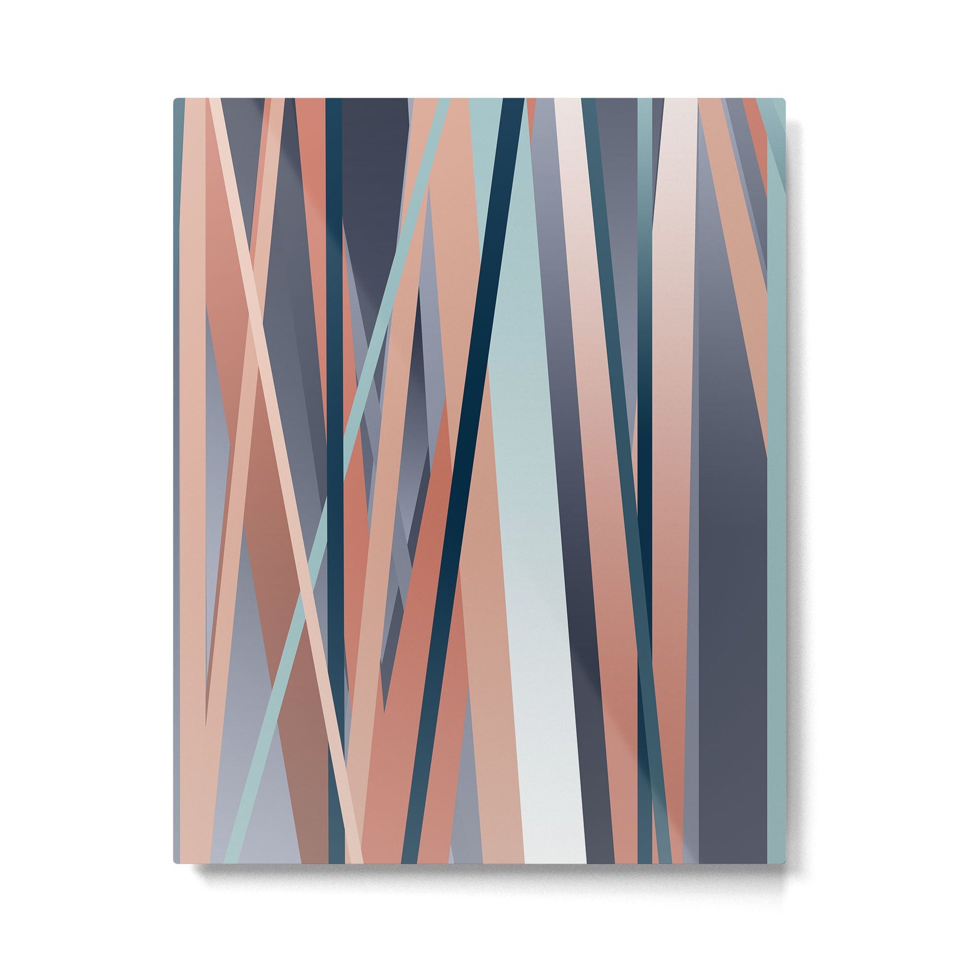 Stripes Abstract, Navy, Teal, Coral Pink Metal Print | TeksDecor