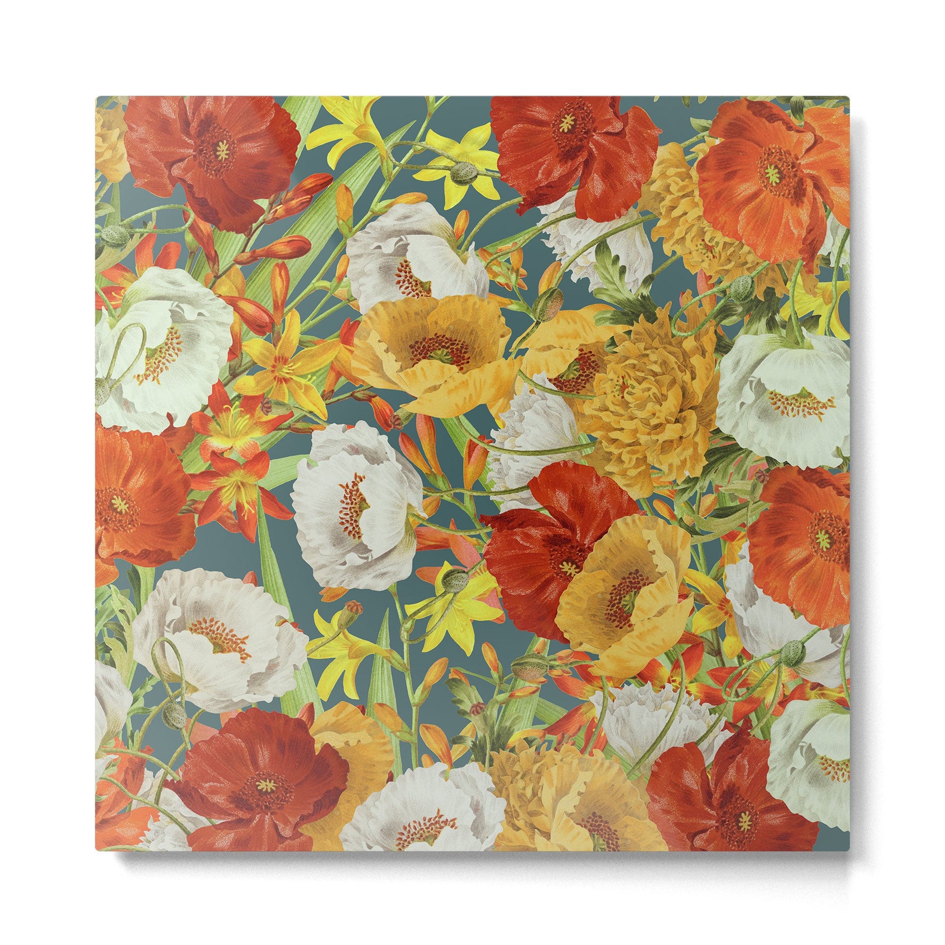 Vintage Poppy Floral Metal Print | TeksDecor