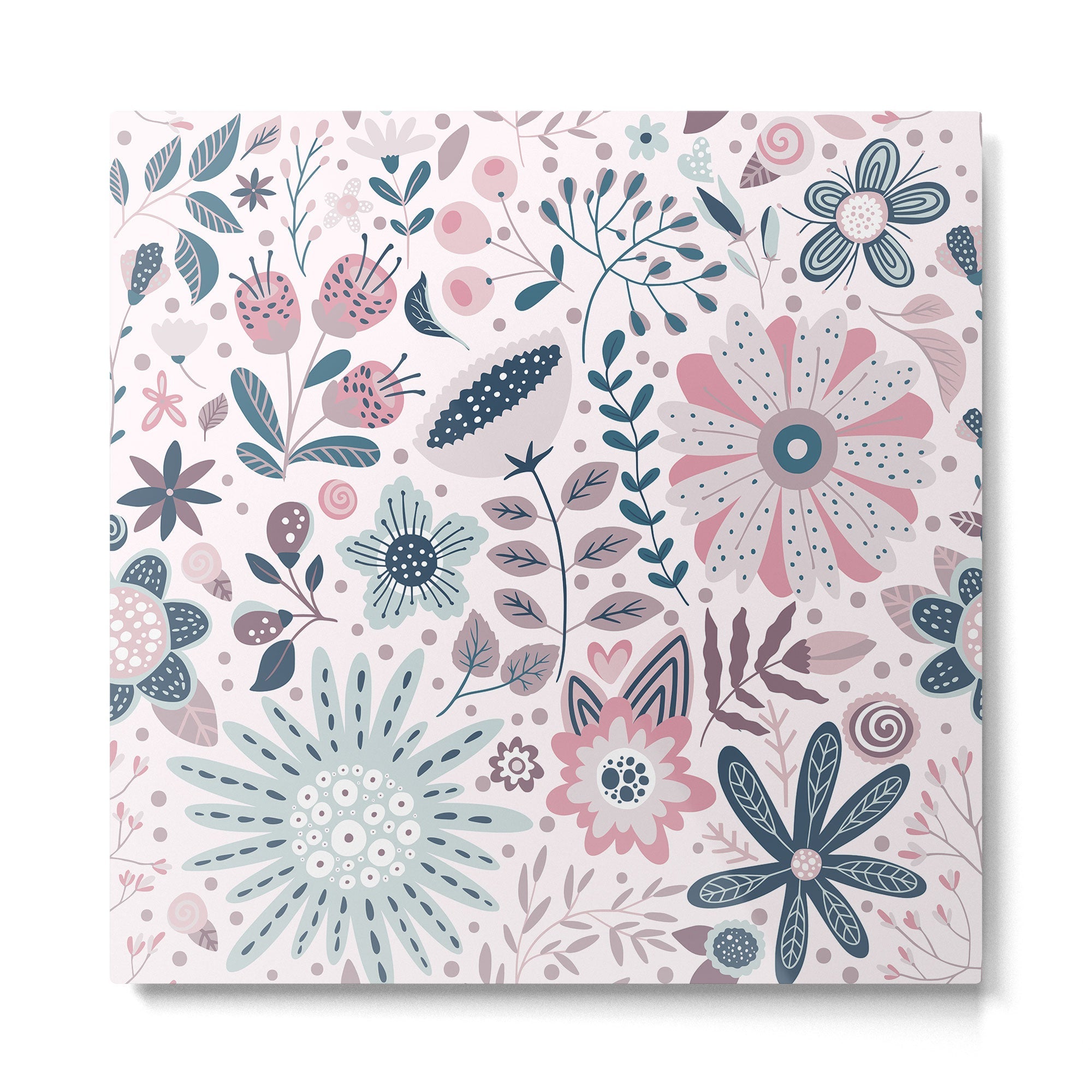 Whimsical Playful Flower Garden, Floral Prints Pink and Teal Metal Print | TeksDecor