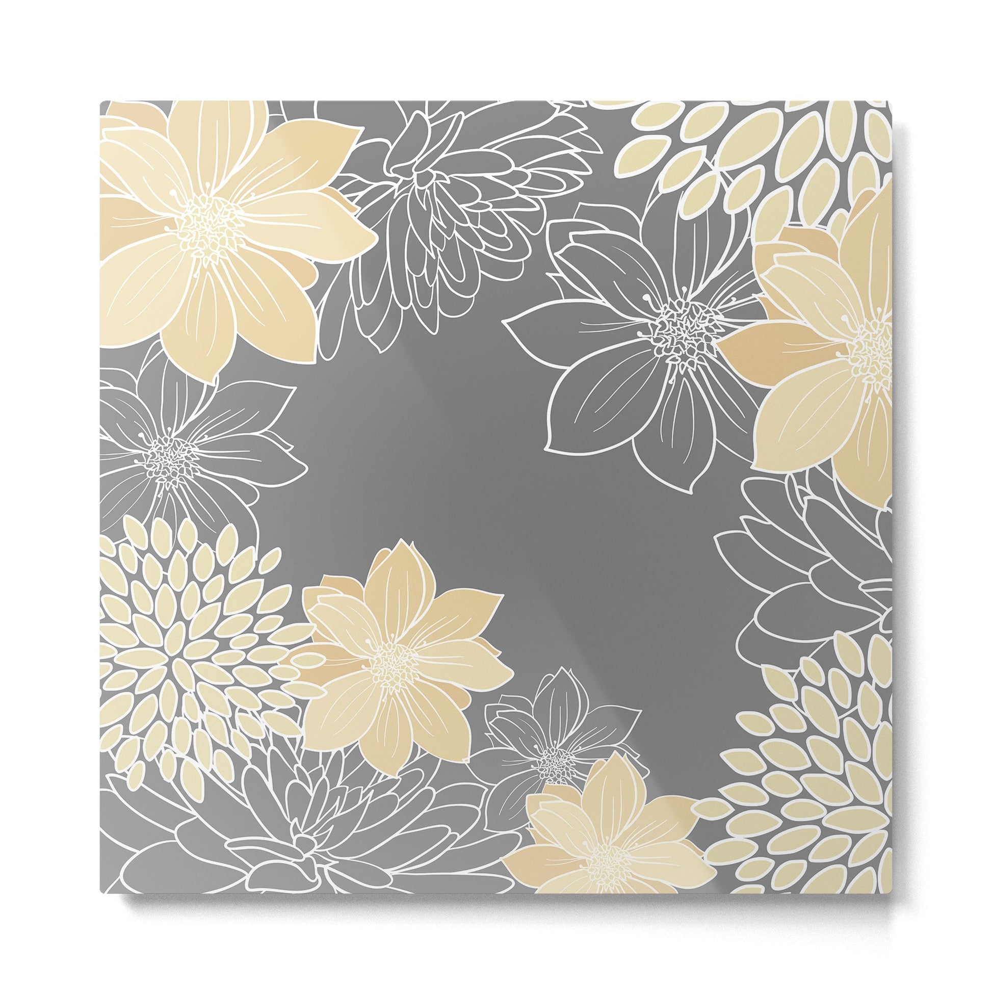 Yellow and Grey Floral Metal Print | TeksDecor