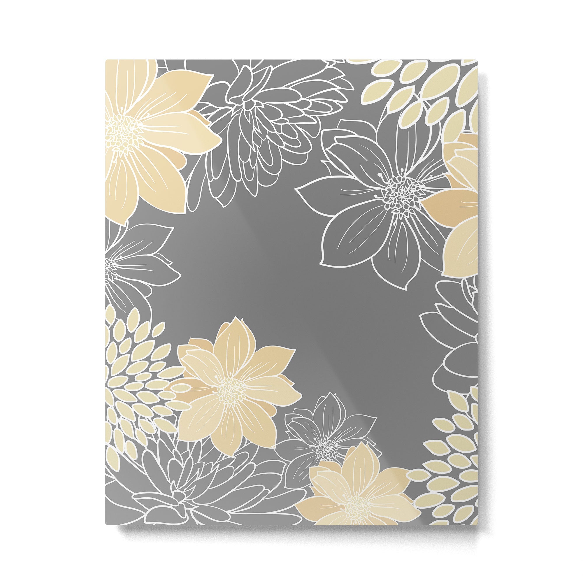 Yellow and Grey Floral Metal Print | TeksDecor