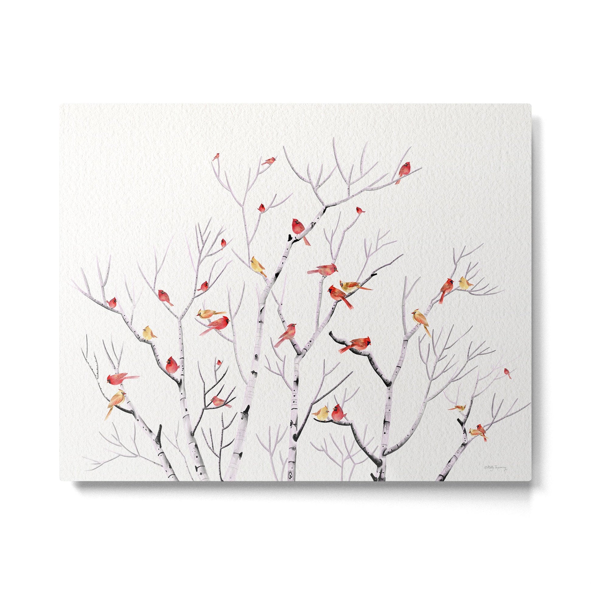 Birch Trees and Cardinal 2  Metal Print | TeksDecor