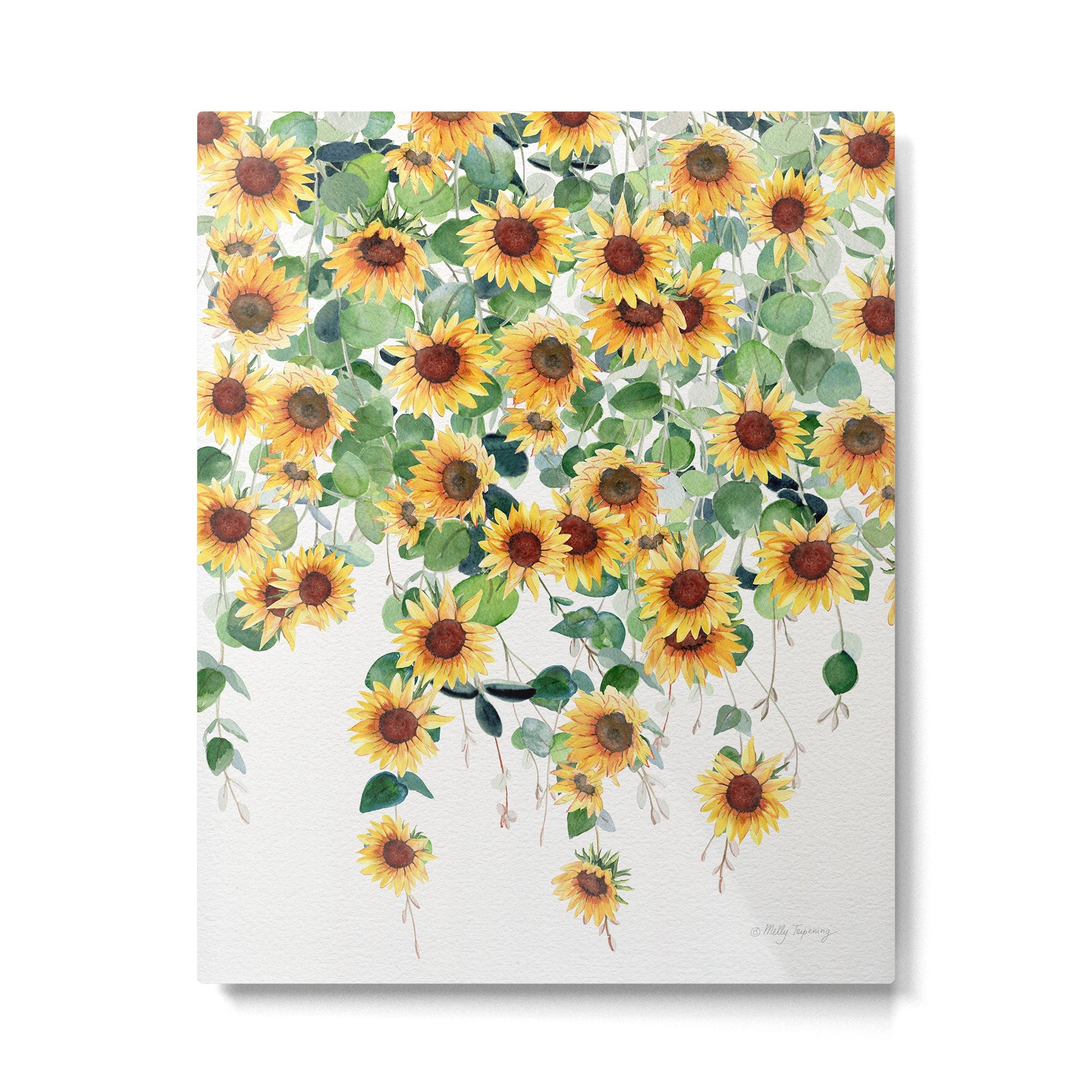 Sunflowers and Eucalyptus Garland  Metal Print | TeksDecor