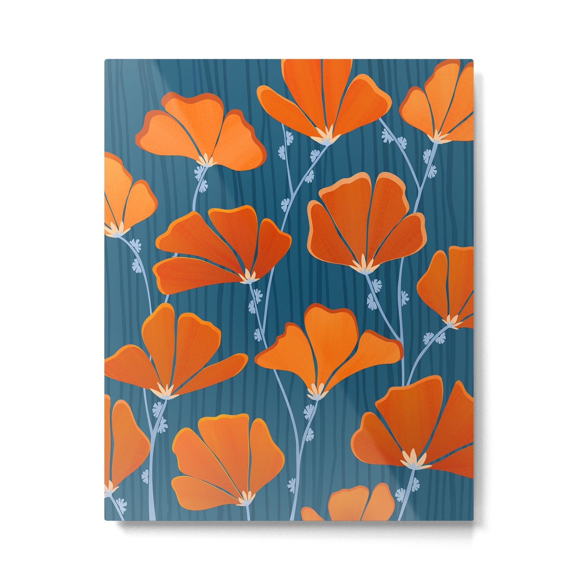 Festive Deco Flowers - Orange and Blue Floral Pattern Metal Print | TeksDecor