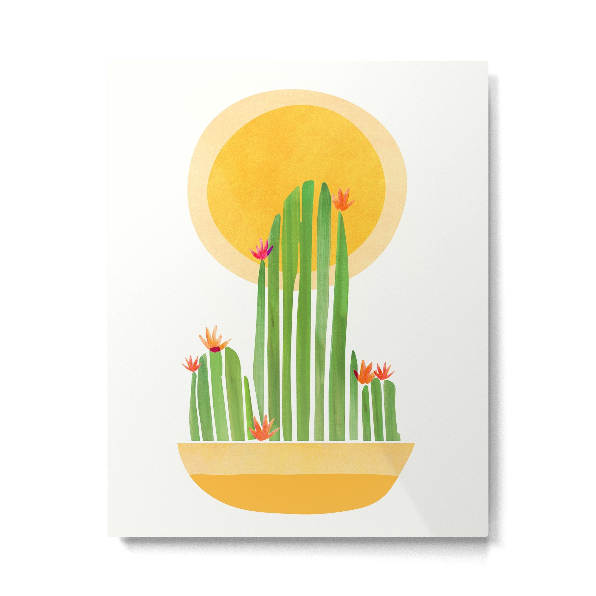 Golden Summer Cactus Metal Print | TeksDecor