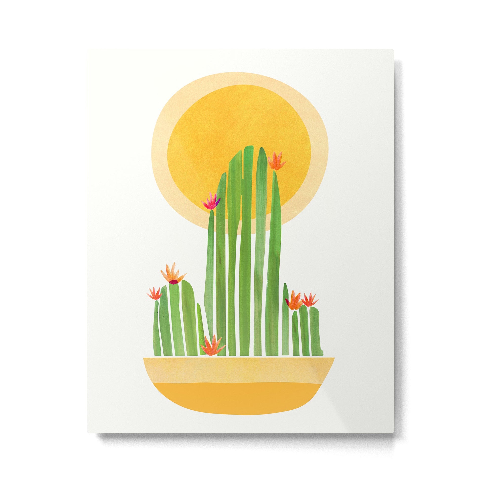 Golden Summer Cactus Metal Print | TeksDecor