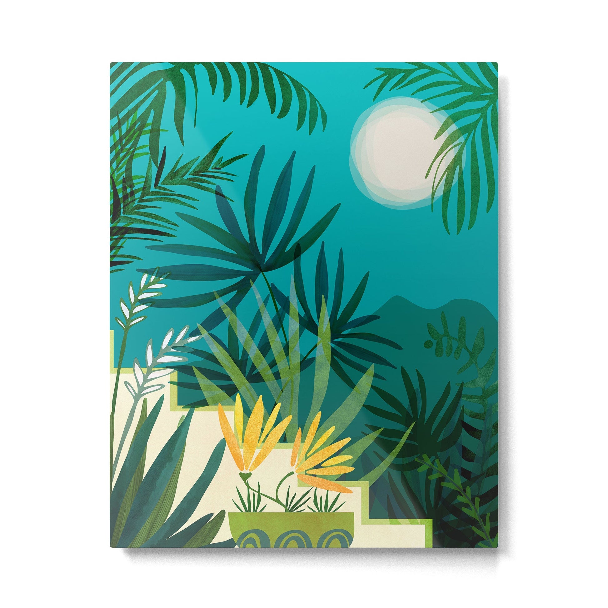 Rainforest With Moonlight Tropical Night Series #3 Metal Print | TeksDecor