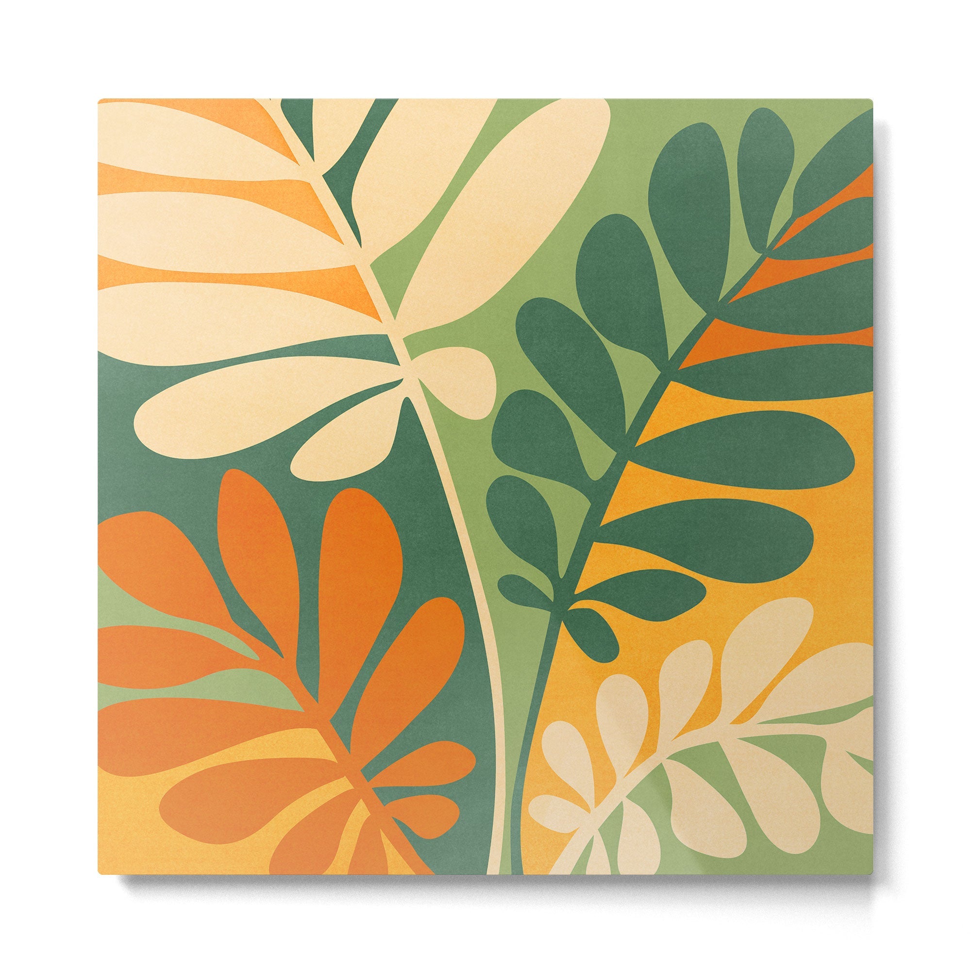 Retro Earthy Floral in Green and Orange Metal Print | TeksDecor