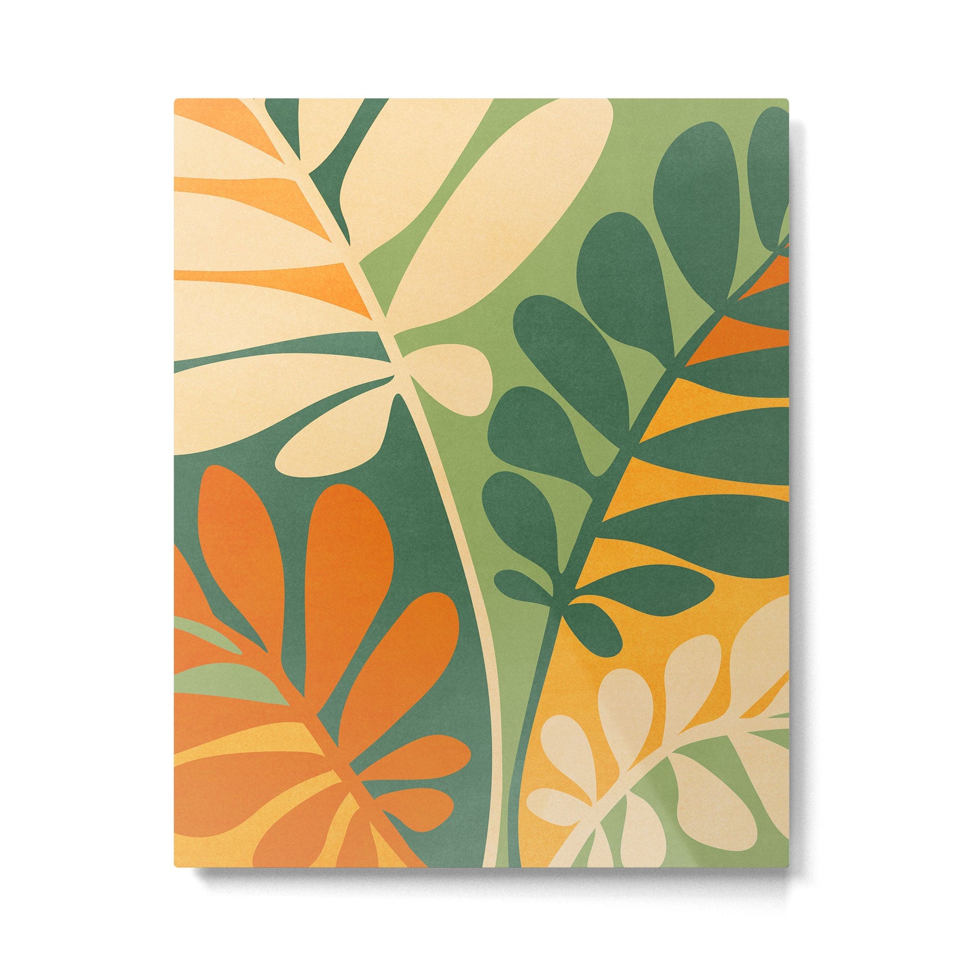 Retro Earthy Floral in Green and Orange Metal Print | TeksDecor