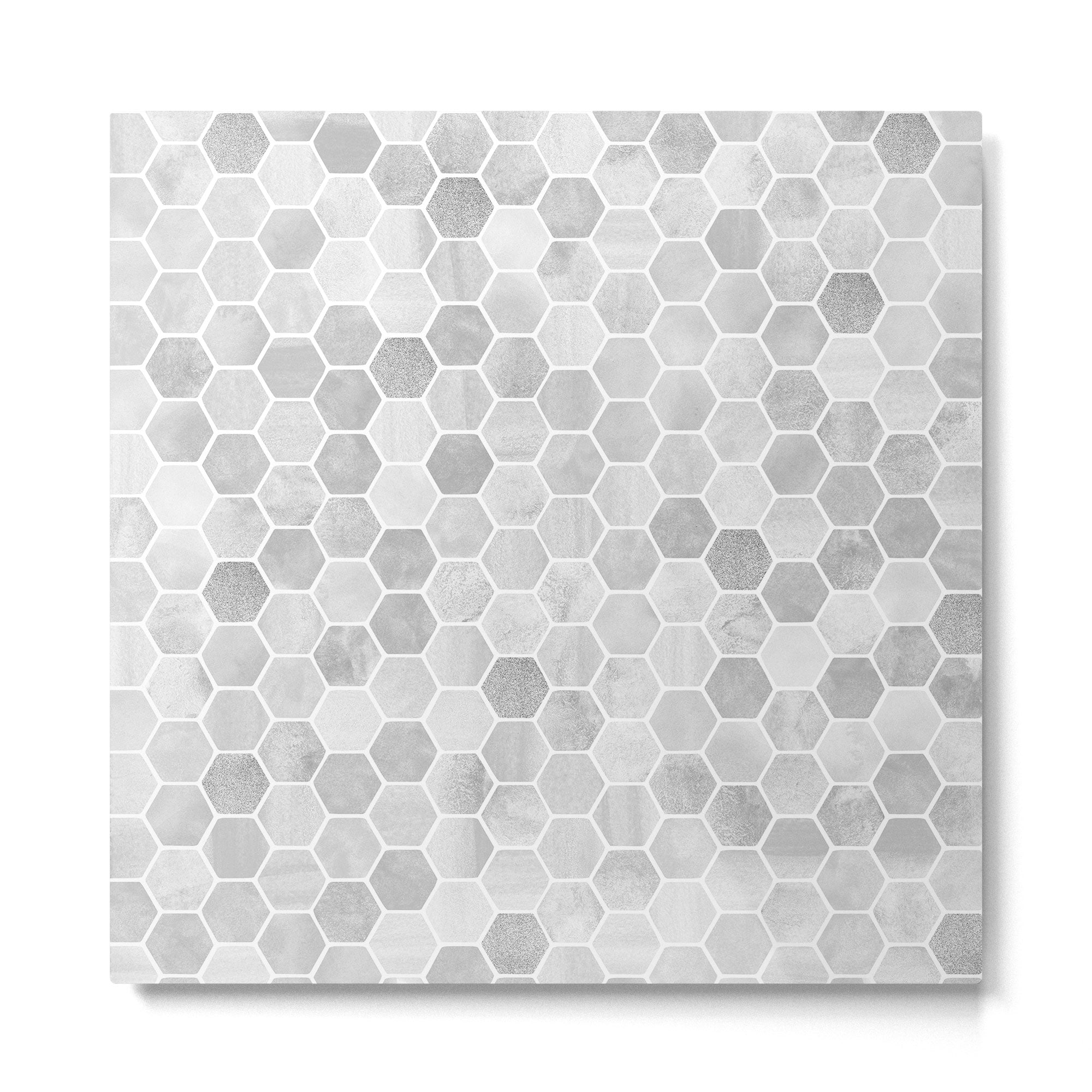 Silver and Gray Hexagon Geometric Pattern Metal Print | TeksDecor