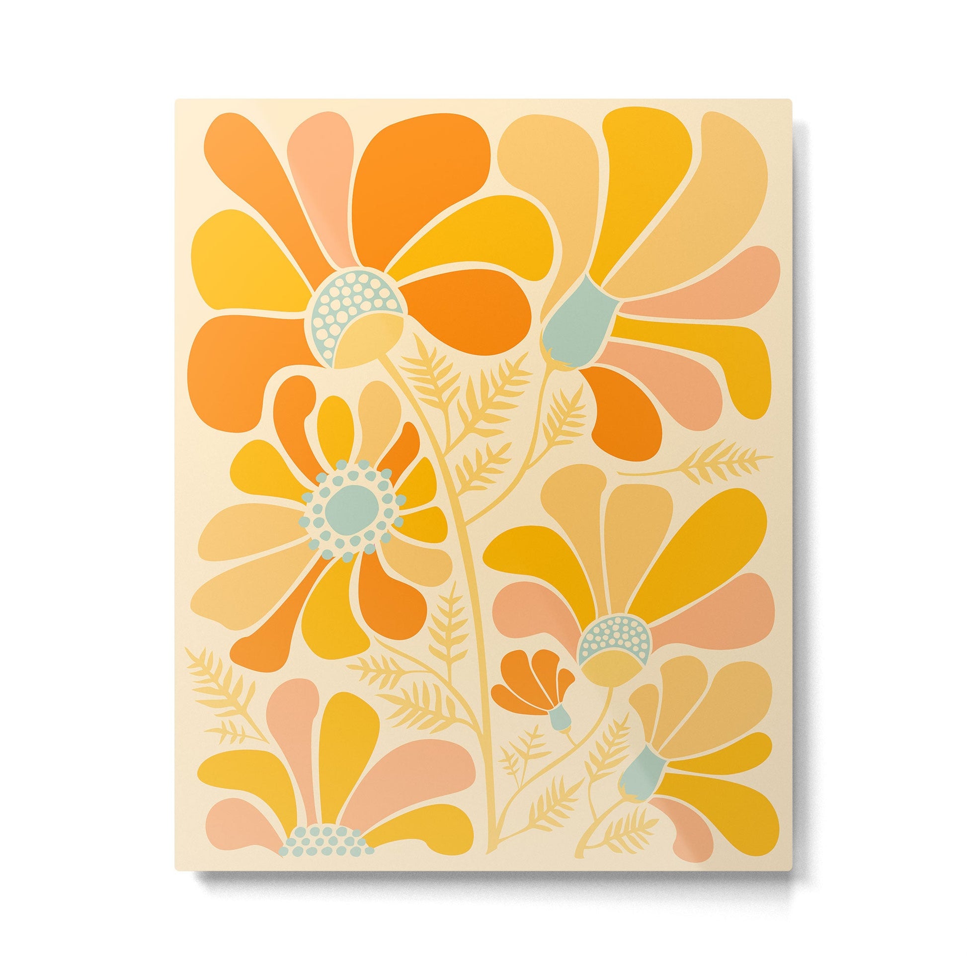 Sunny Flowers Floral Illustration Metal Print | TeksDecor