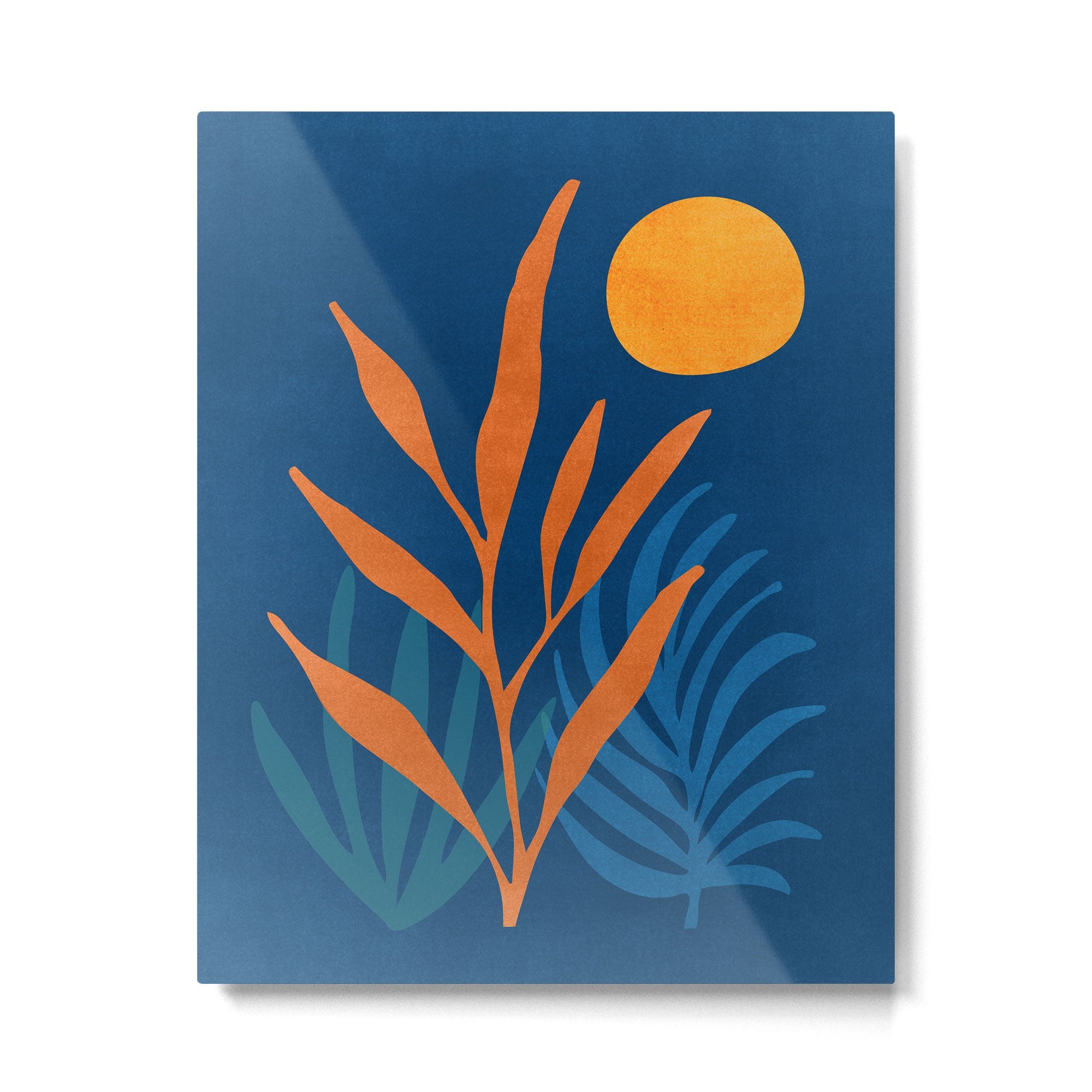 Super Moon Landscape in Blue and Orange Metal Print | TeksDecor