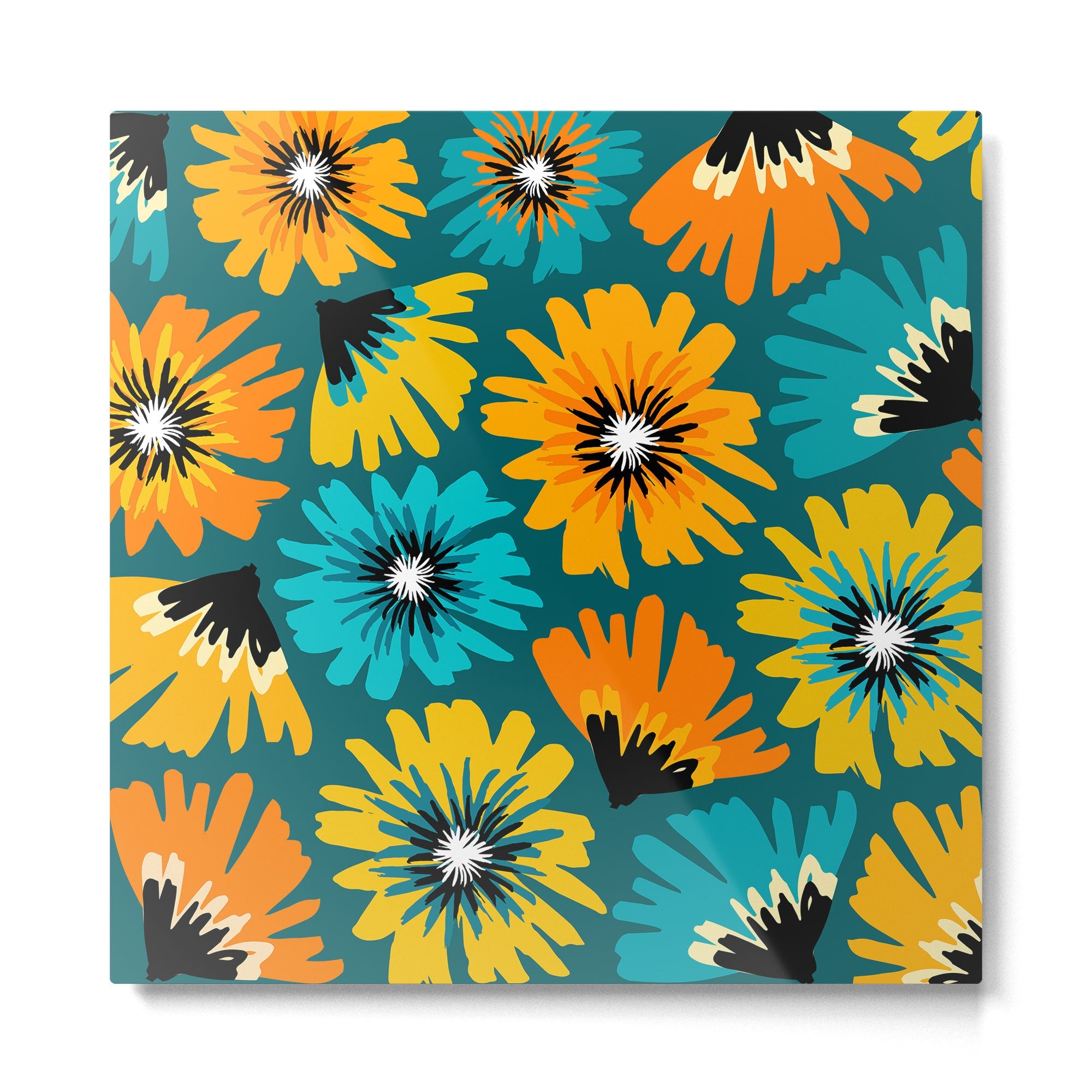 Teal Retro Summer Floral Metal Print | TeksDecor