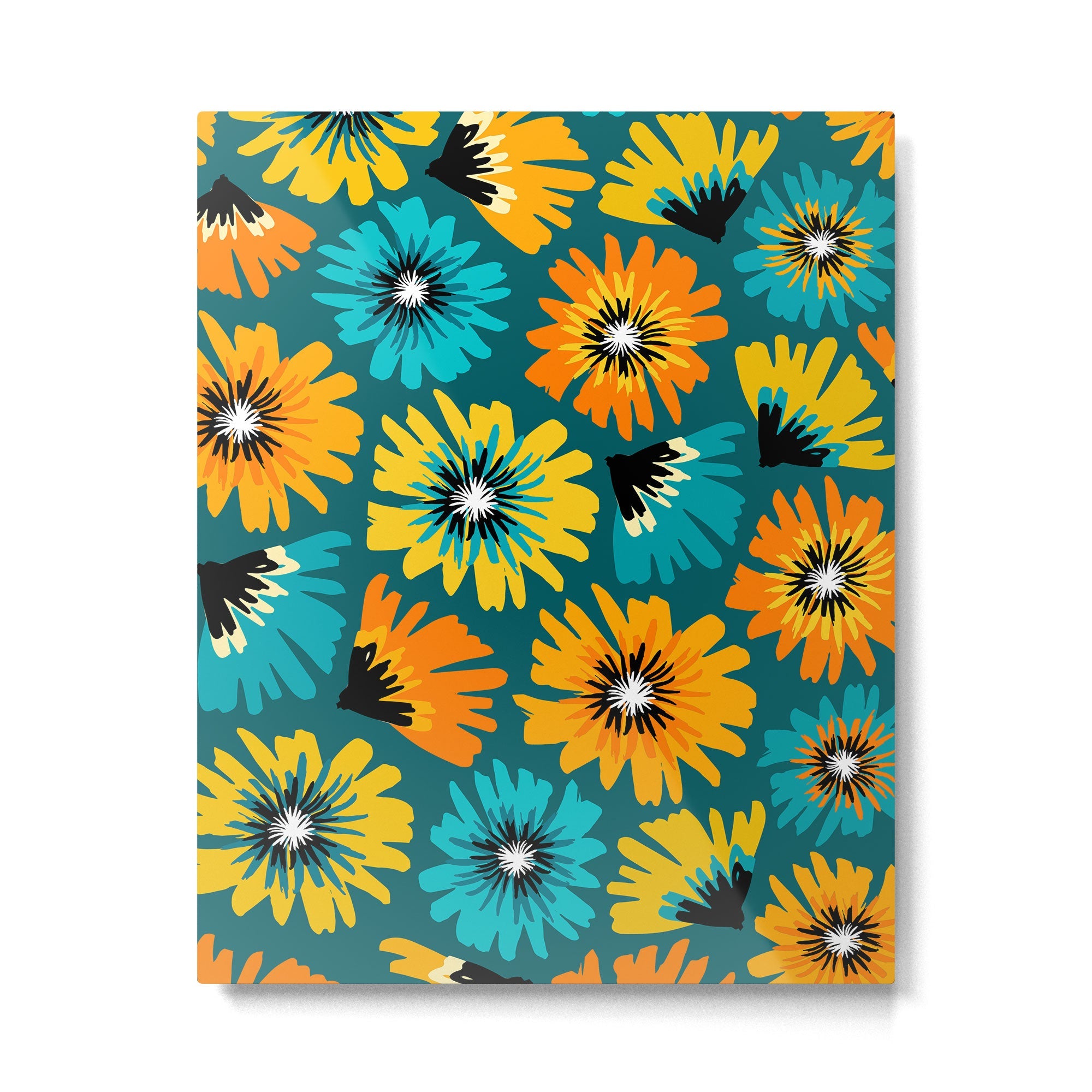 Teal Retro Summer Floral Metal Print | TeksDecor