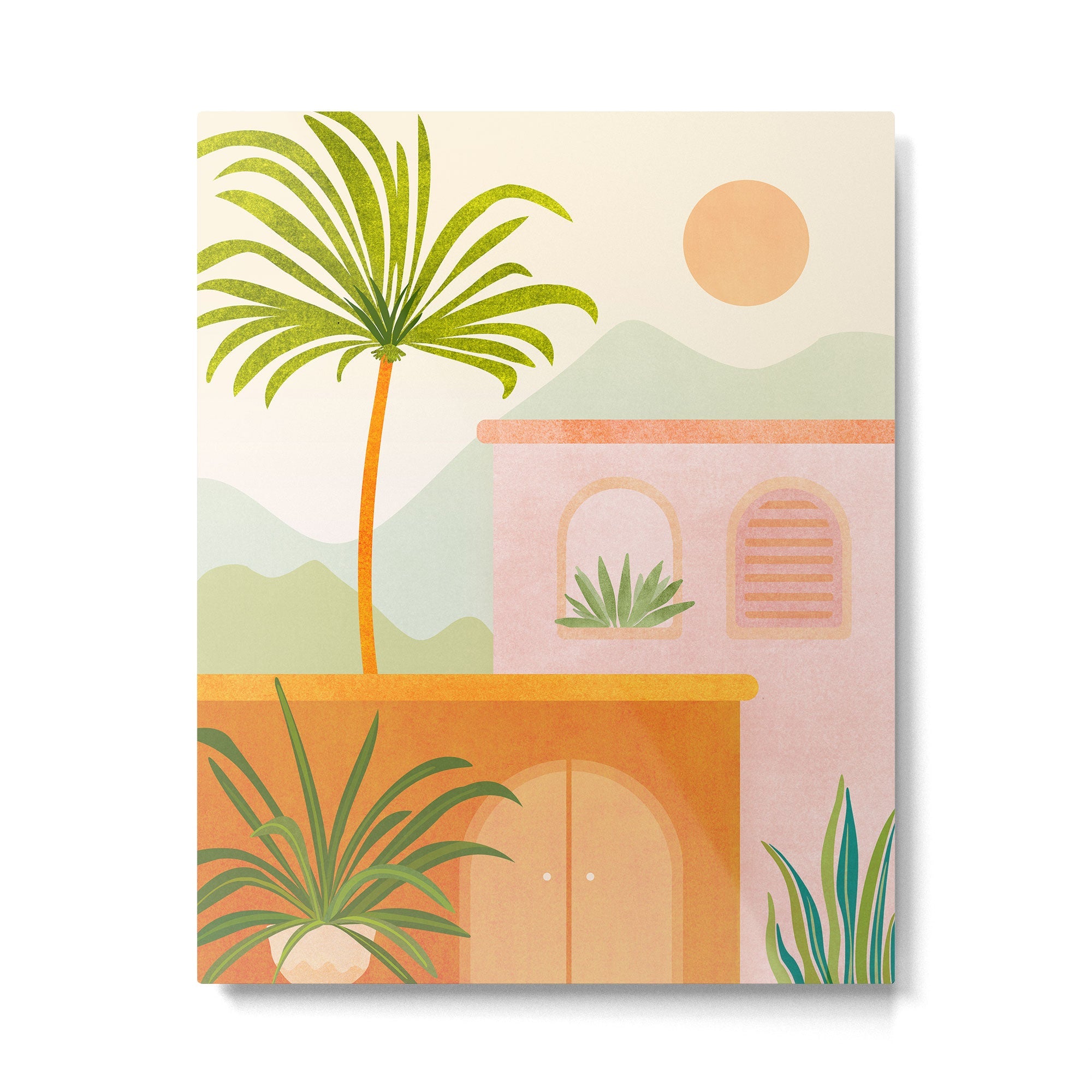 Tropical Mountain Village Landscape Metal Print | TeksDecor