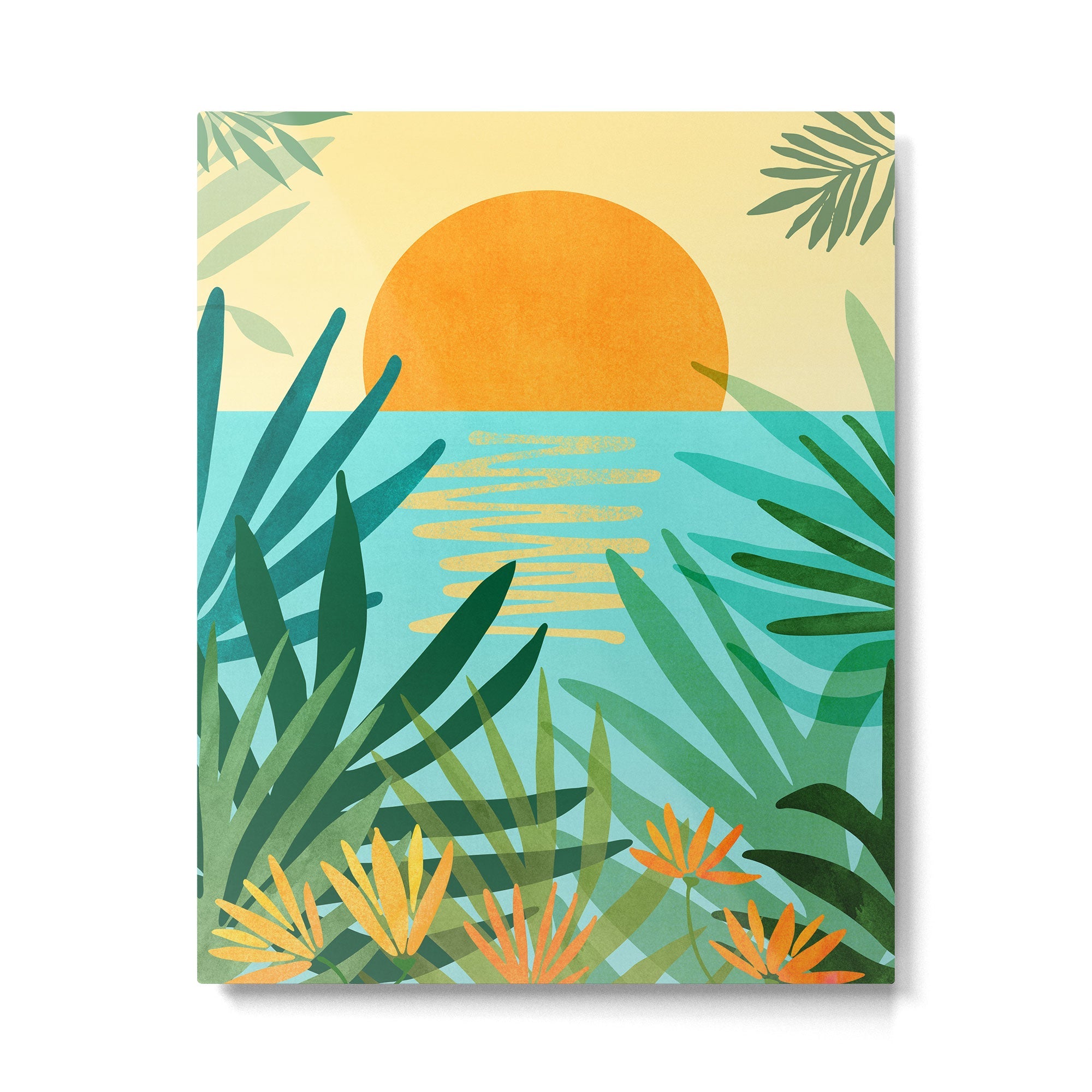 Tropical Ocean View Landscape Illustration Metal Print | TeksDecor