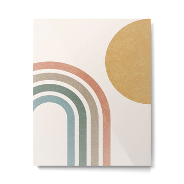 Mid Century Colorful Sun and Rainbow Metal Print | TeksDecor