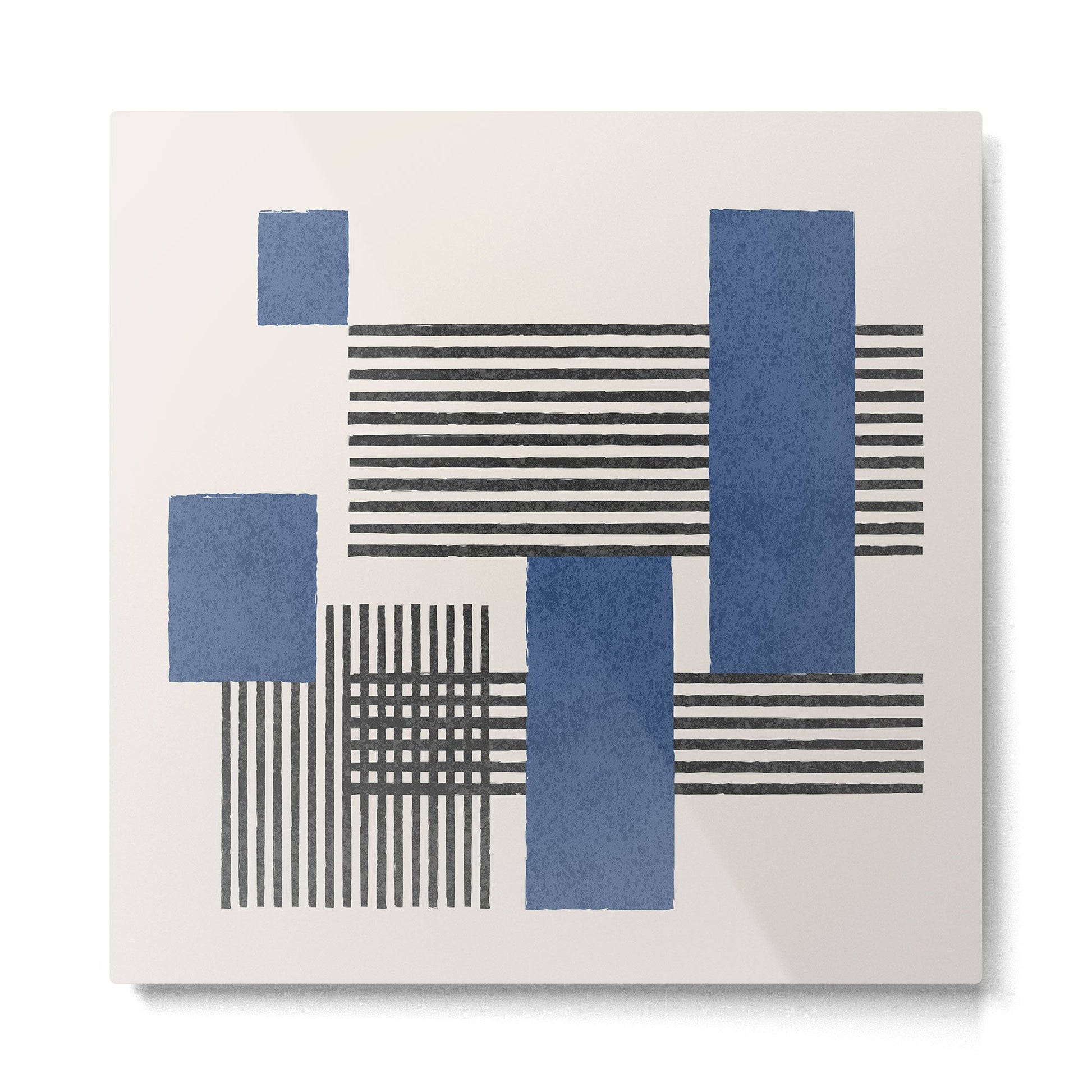 Stripes and Square Blue Composition - Abstract Metal Print | TeksDecor