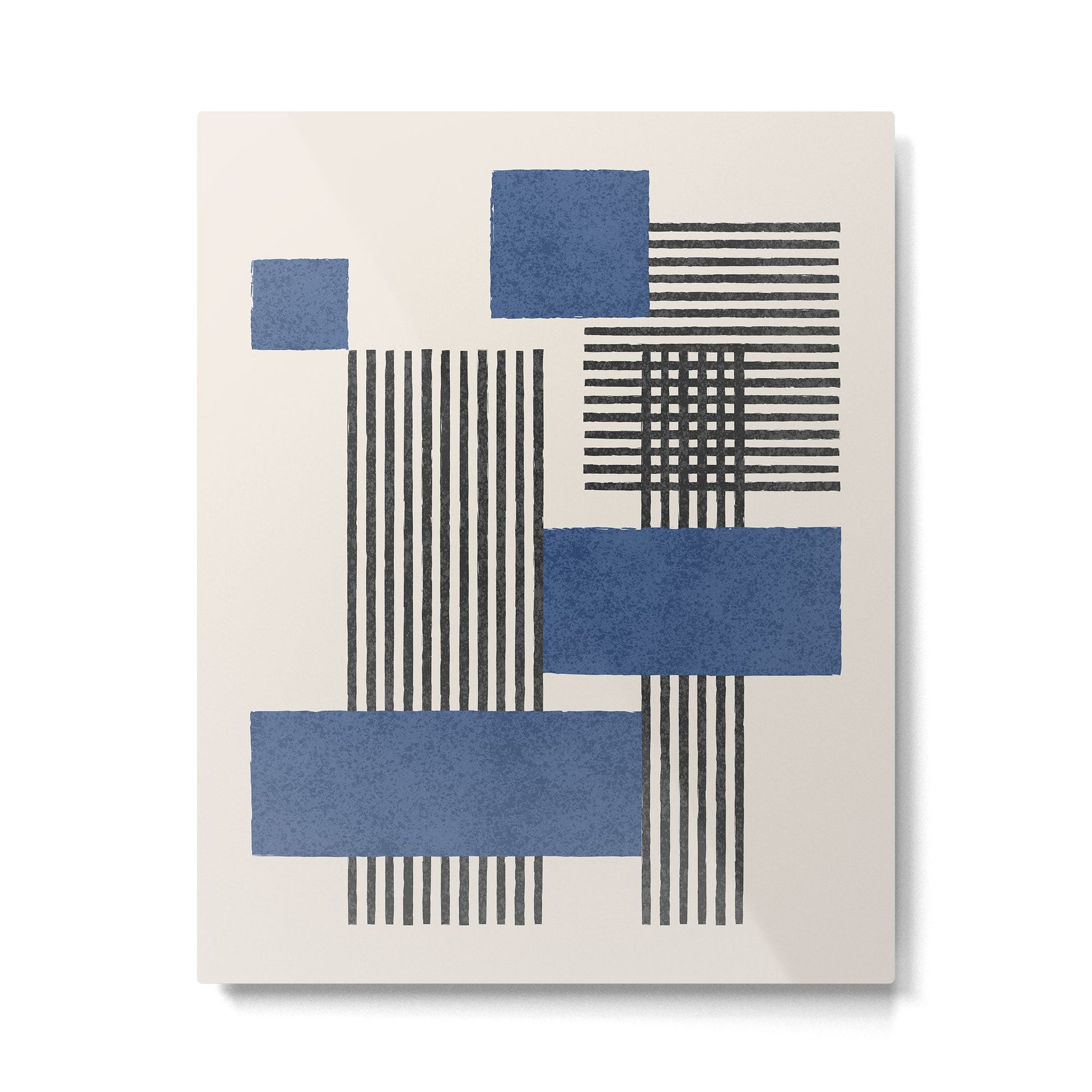 Stripes and Square Blue Composition - Abstract Metal Print | TeksDecor