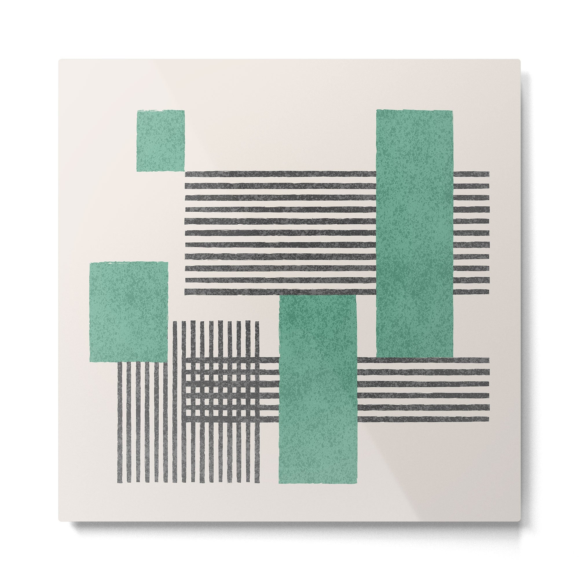 Stripes and Square Green Composition - Abstract Metal Print | TeksDecor