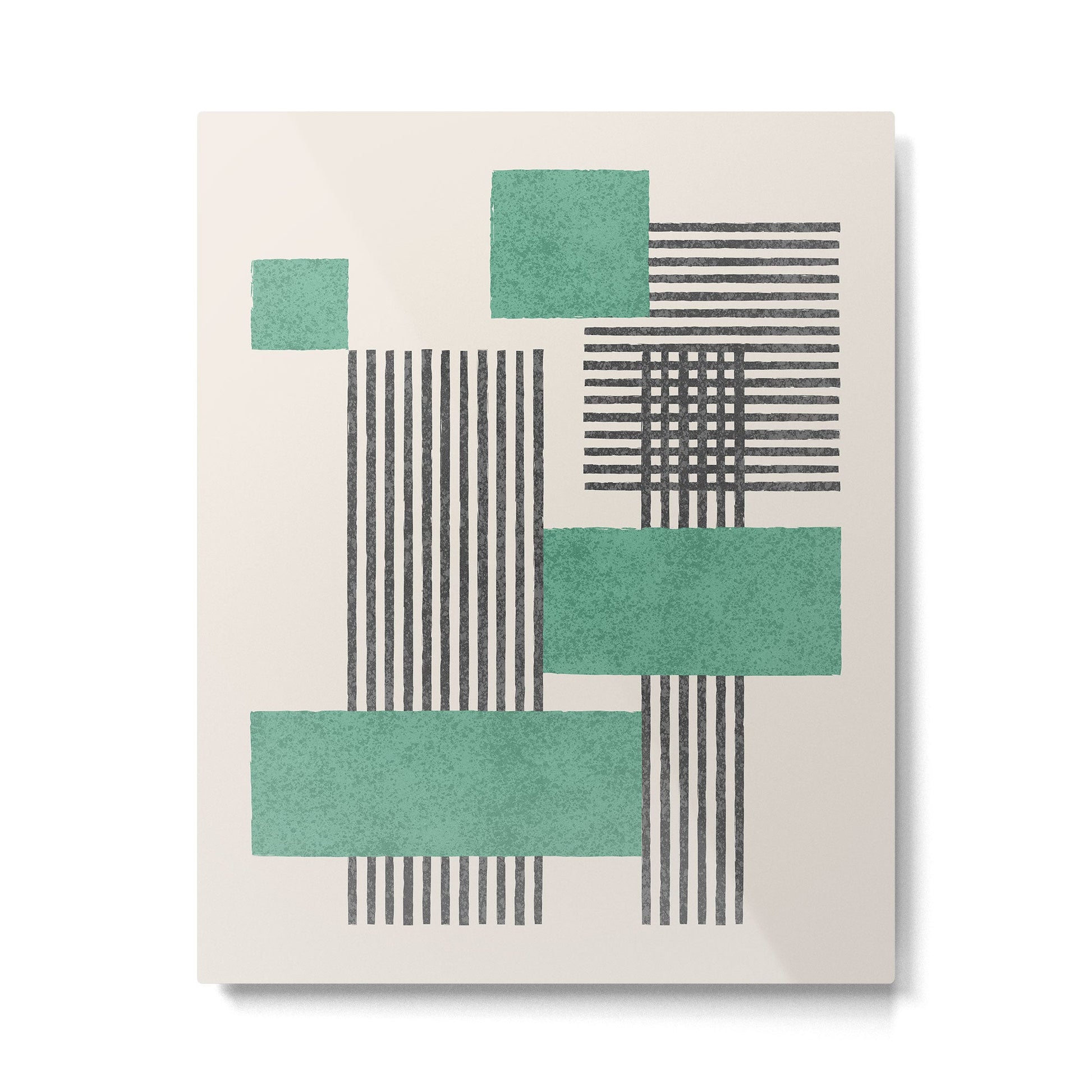 Stripes and Square Green Composition - Abstract Metal Print | TeksDecor