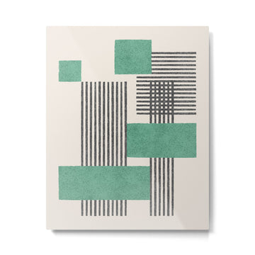 Stripes and Square Green Composition - Abstract Metal Print | TeksDecor