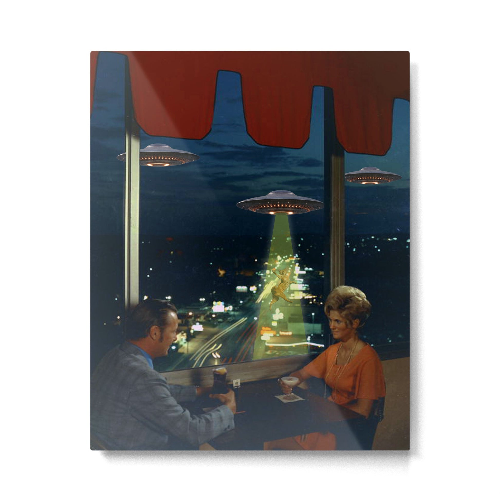 Meow! Cat abduction Metal Print | TeksDecor