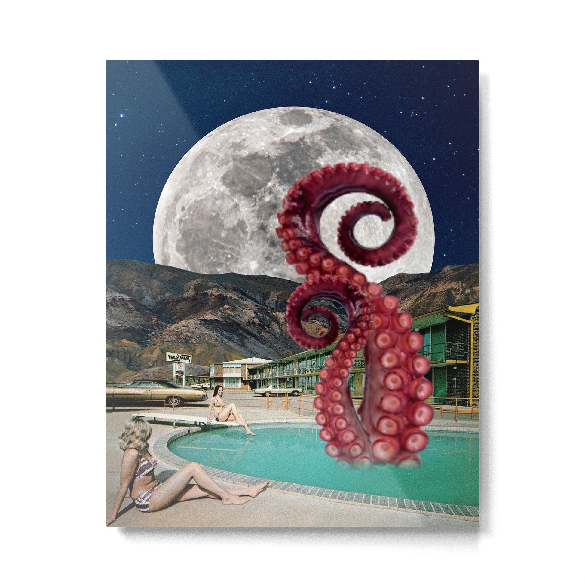 Octopus in the pool Metal Print | TeksDecor